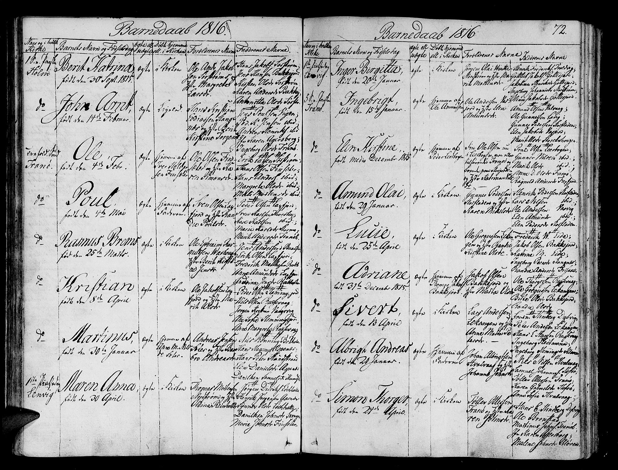 Tranøy sokneprestkontor, SATØ/S-1313/I/Ia/Iaa/L0003kirke: Parish register (official) no. 3, 1807-1820, p. 72