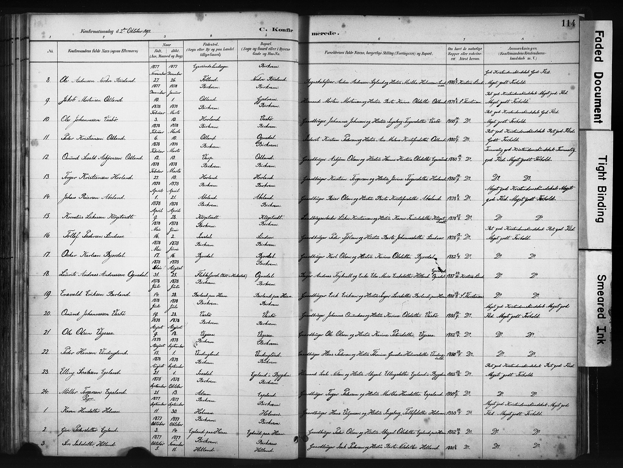 Helleland sokneprestkontor, AV/SAST-A-101810: Parish register (official) no. A 9, 1887-1908, p. 114