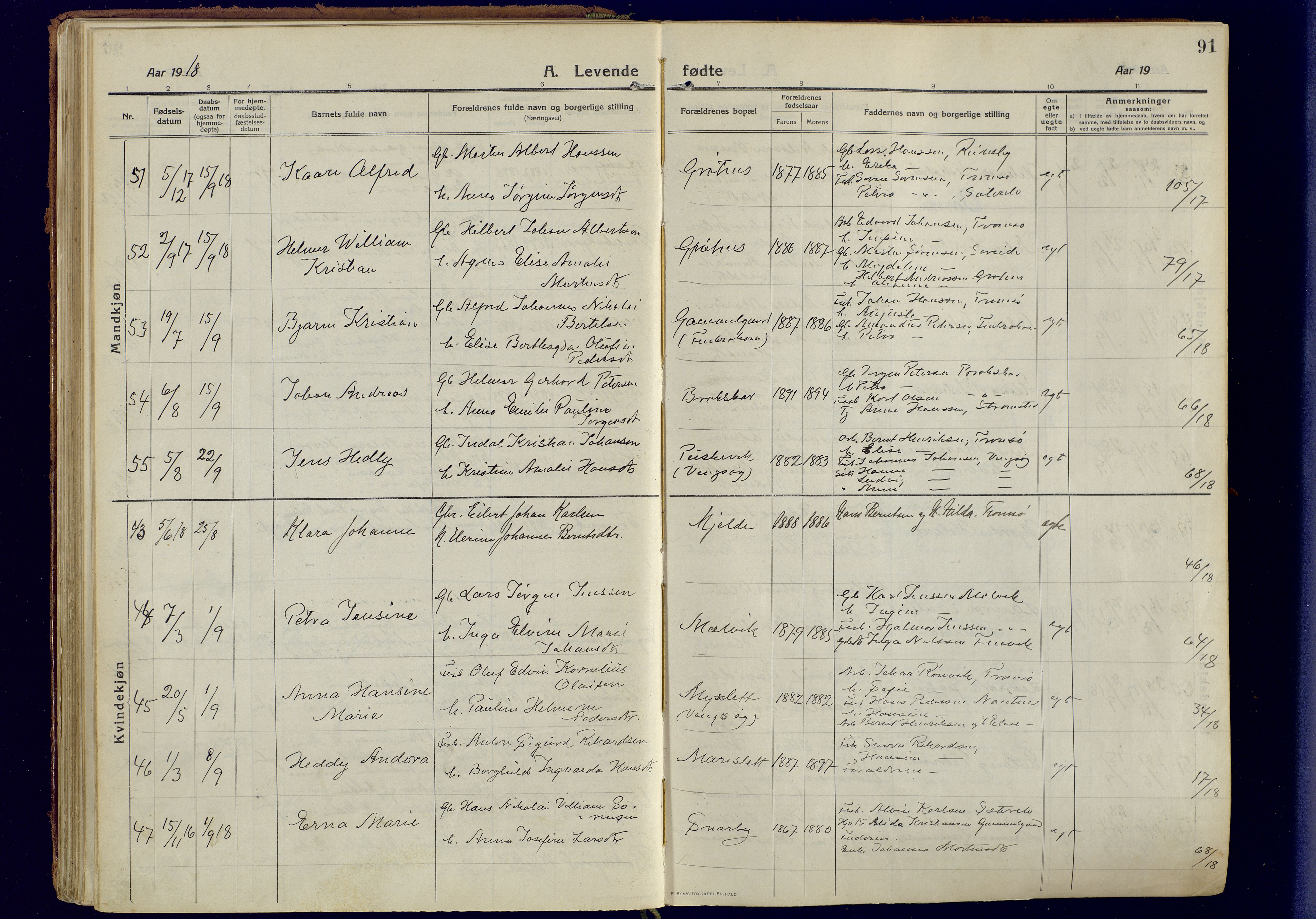 Tromsøysund sokneprestkontor, AV/SATØ-S-1304/G/Ga/L0008kirke: Parish register (official) no. 8, 1914-1922, p. 91