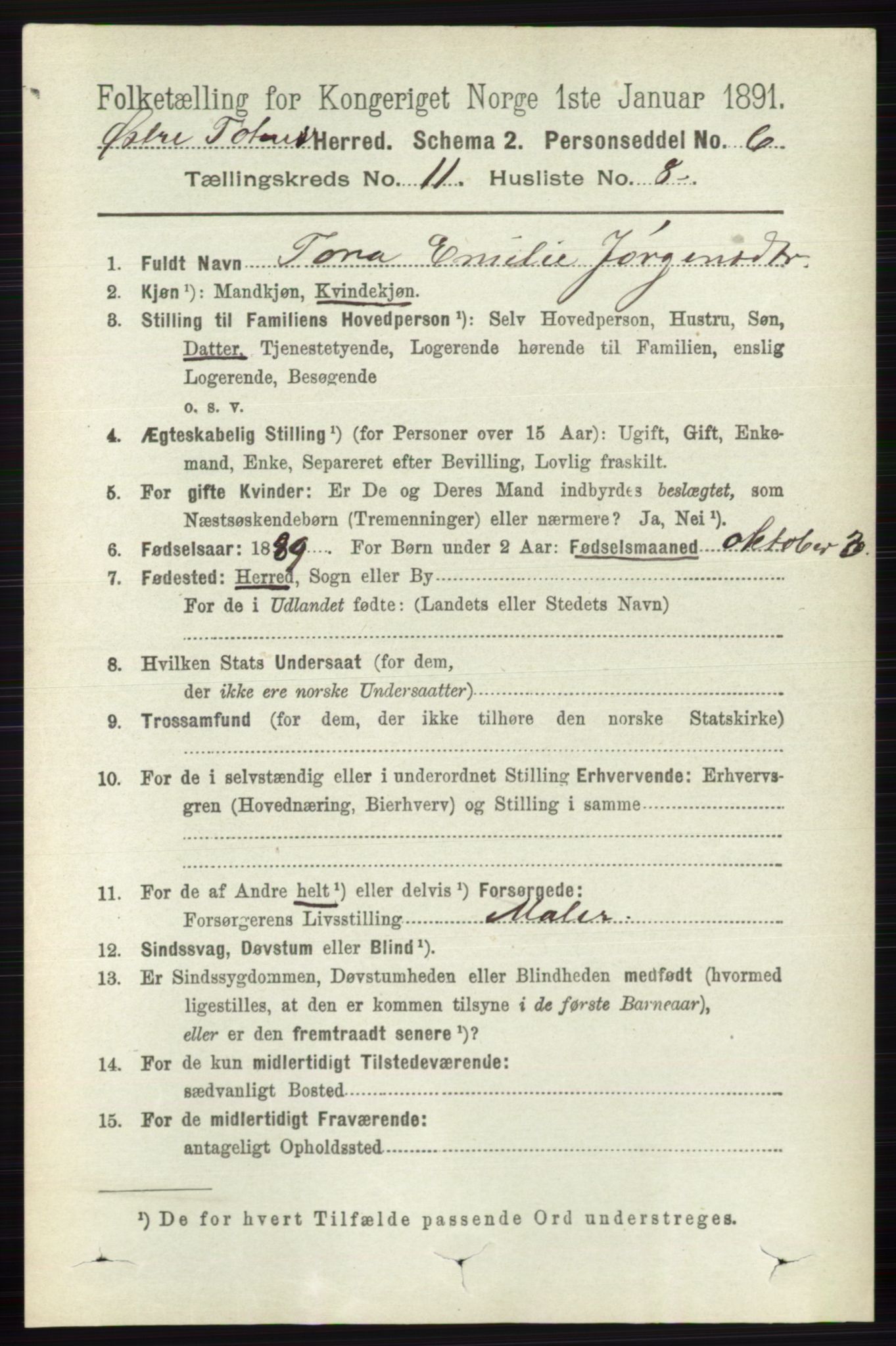 RA, 1891 census for 0528 Østre Toten, 1891, p. 6983