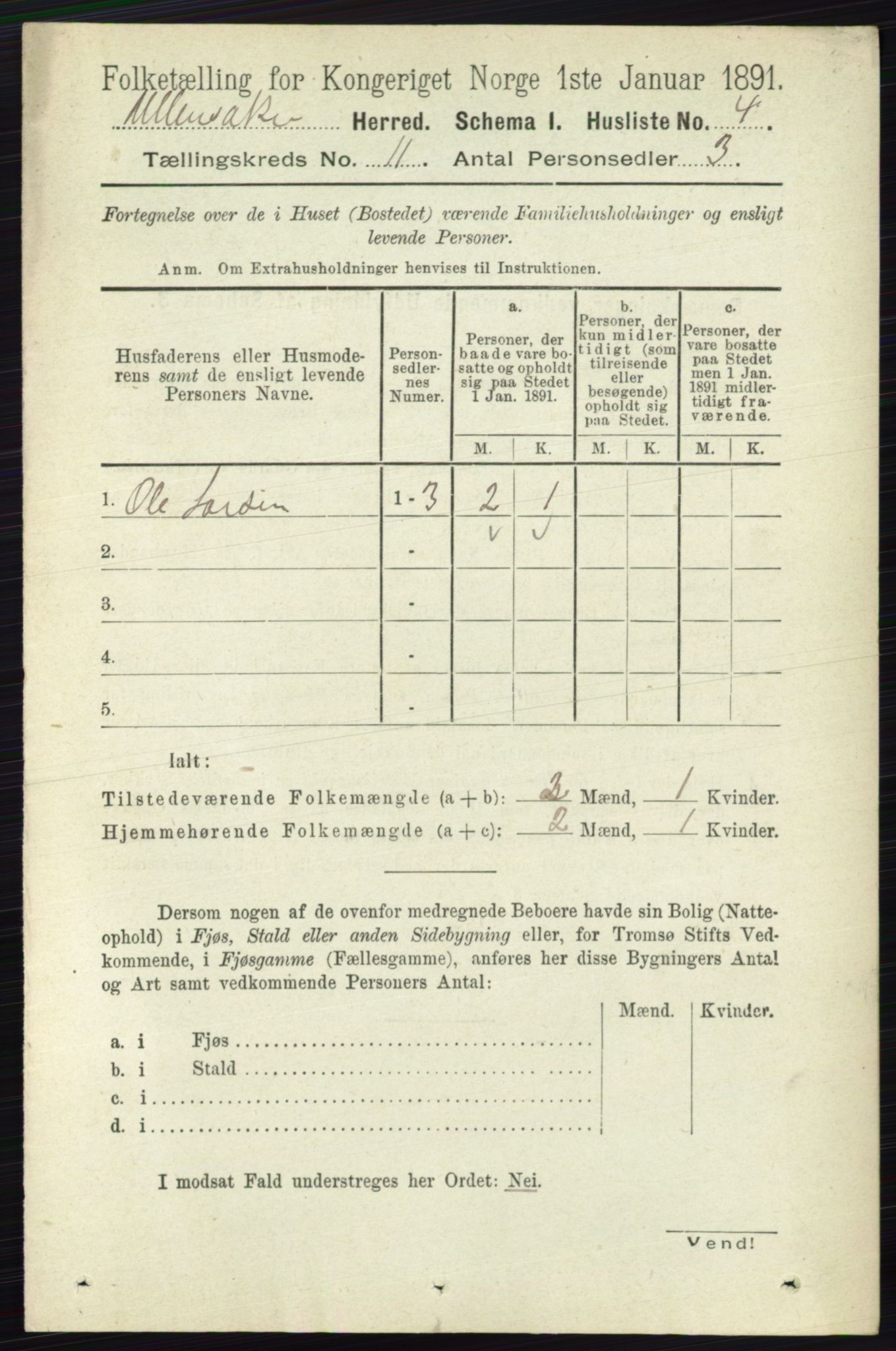 RA, 1891 census for 0235 Ullensaker, 1891, p. 4813