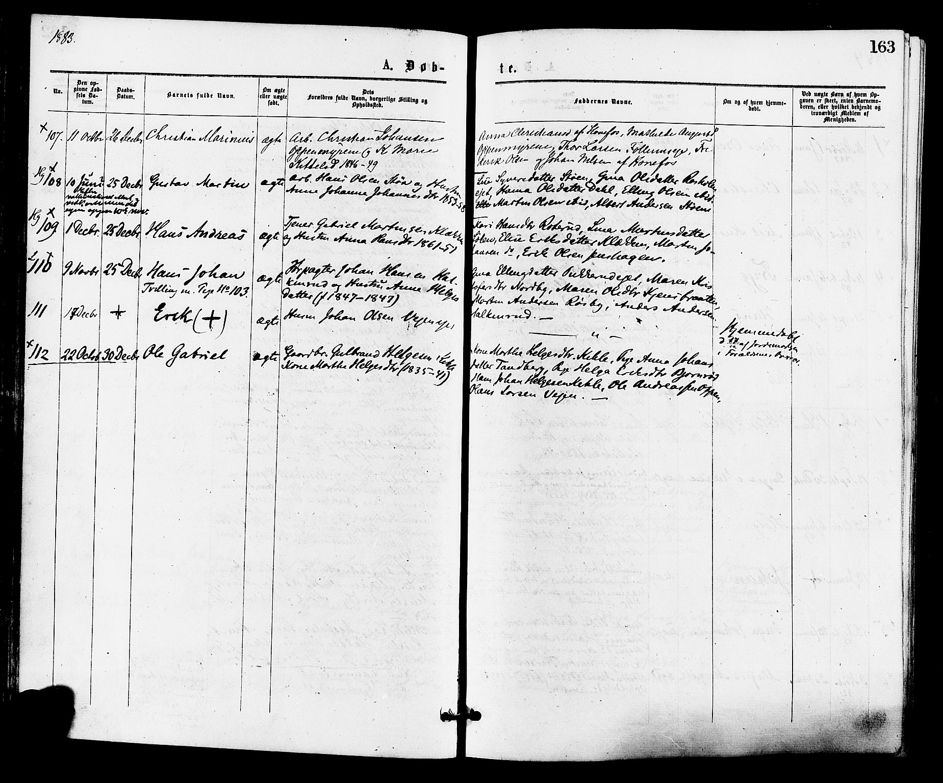 Norderhov kirkebøker, AV/SAKO-A-237/F/Fa/L0015: Parish register (official) no. 15, 1875-1884, p. 163