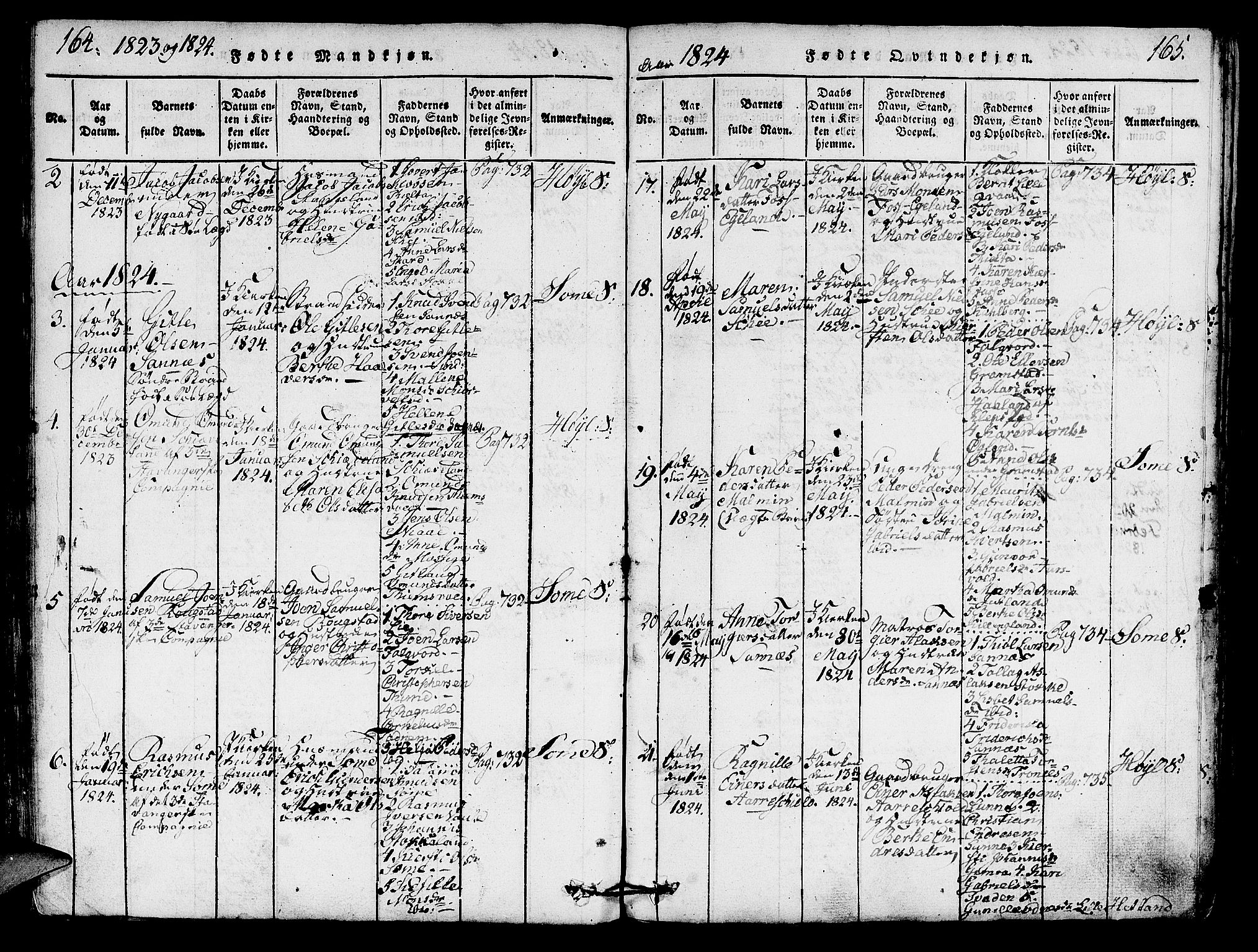 Høyland sokneprestkontor, AV/SAST-A-101799/001/30BA/L0006: Parish register (official) no. A 6, 1815-1825, p. 164-165