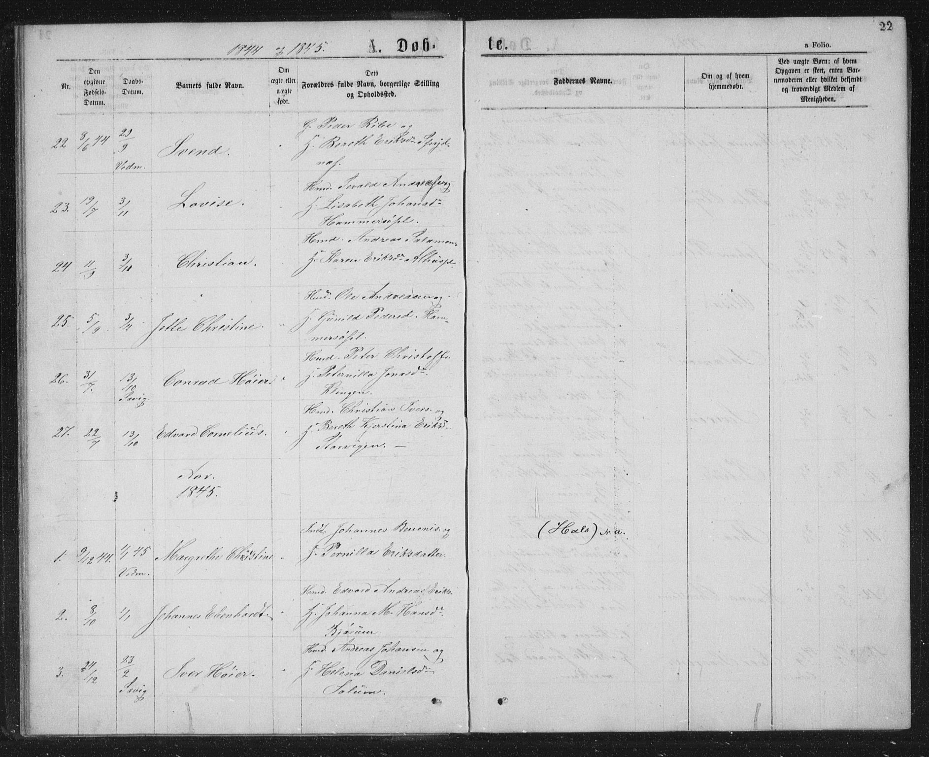 Ministerialprotokoller, klokkerbøker og fødselsregistre - Nord-Trøndelag, SAT/A-1458/768/L0566: Parish register (official) no. 768A01, 1836-1865, p. 22