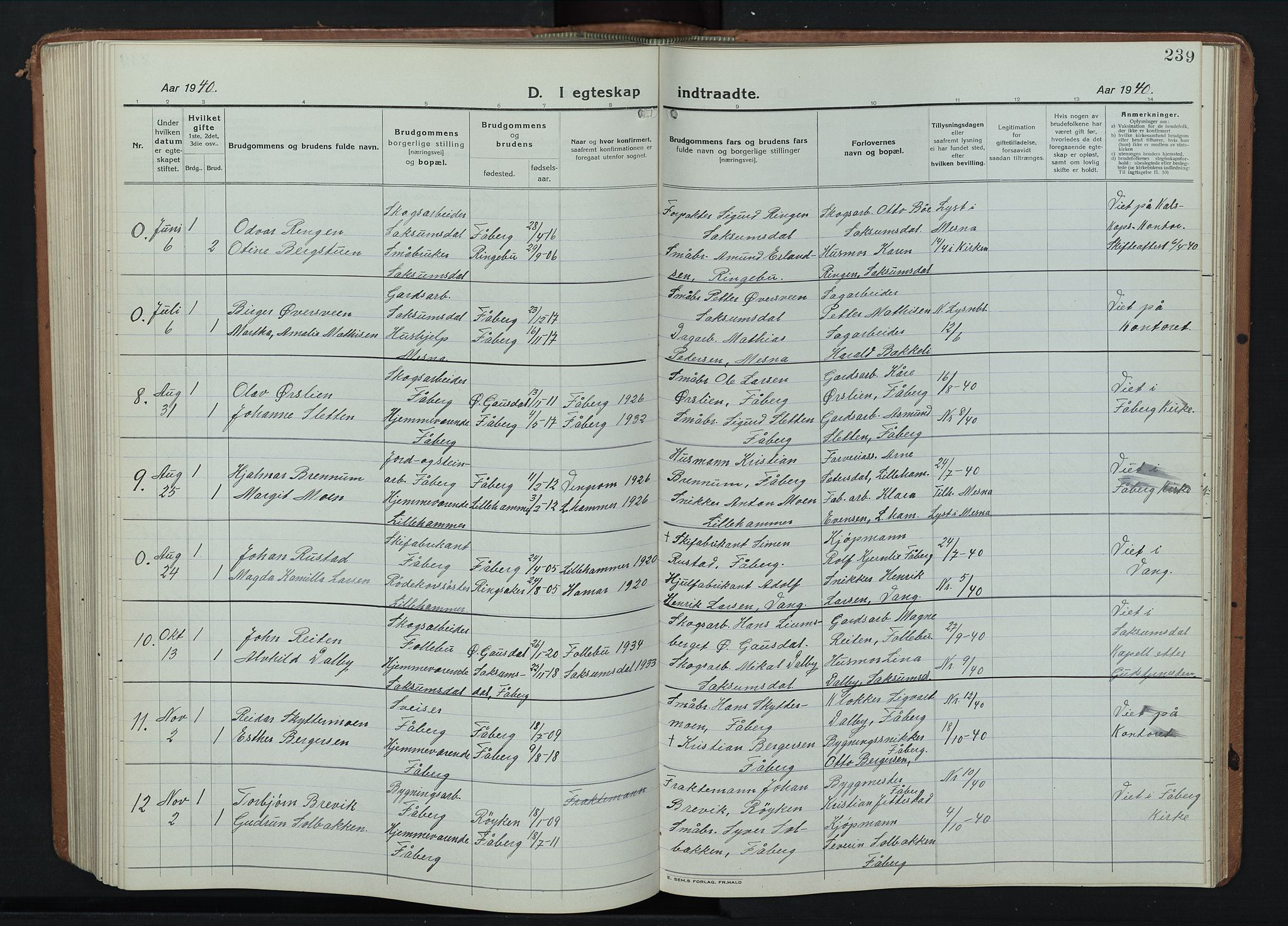 Fåberg prestekontor, SAH/PREST-086/H/Ha/Hab/L0014: Parish register (copy) no. 14, 1922-1946, p. 239