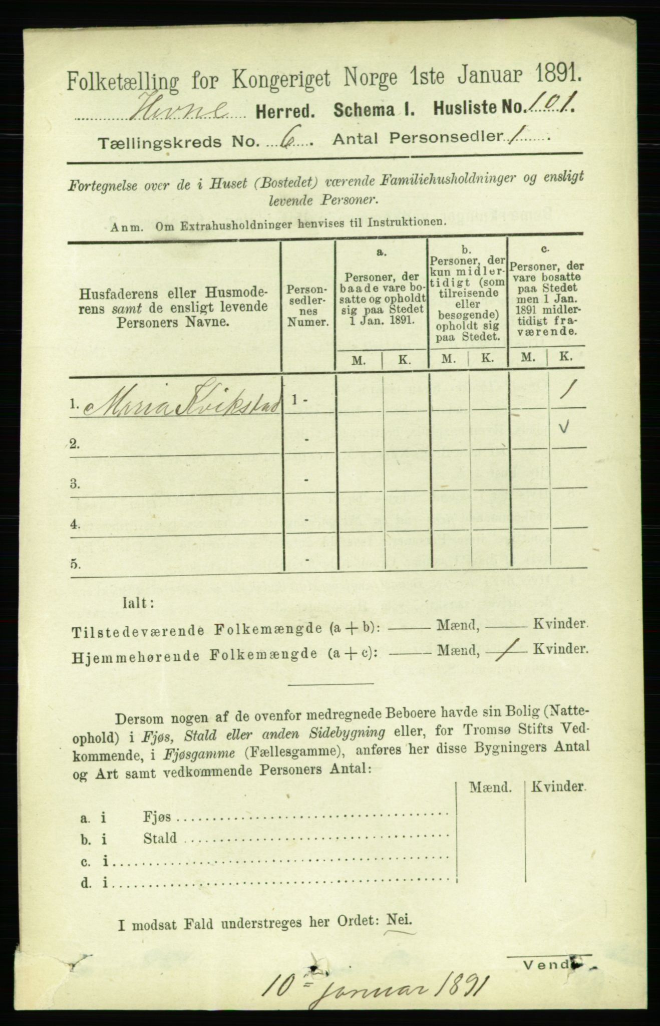 RA, 1891 census for 1612 Hemne, 1891, p. 3415