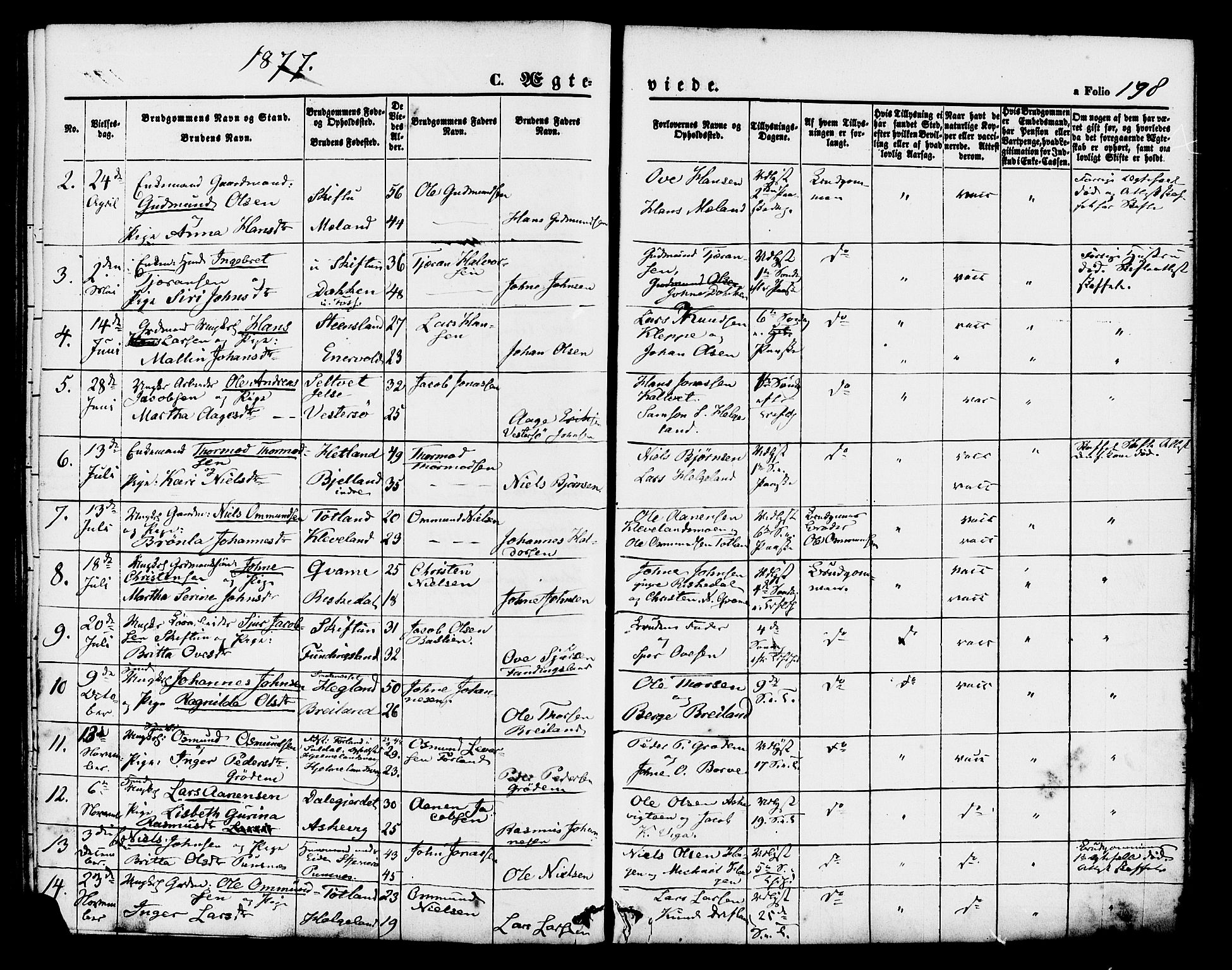 Hjelmeland sokneprestkontor, AV/SAST-A-101843/01/IV/L0011: Parish register (official) no. A 11, 1861-1878, p. 198