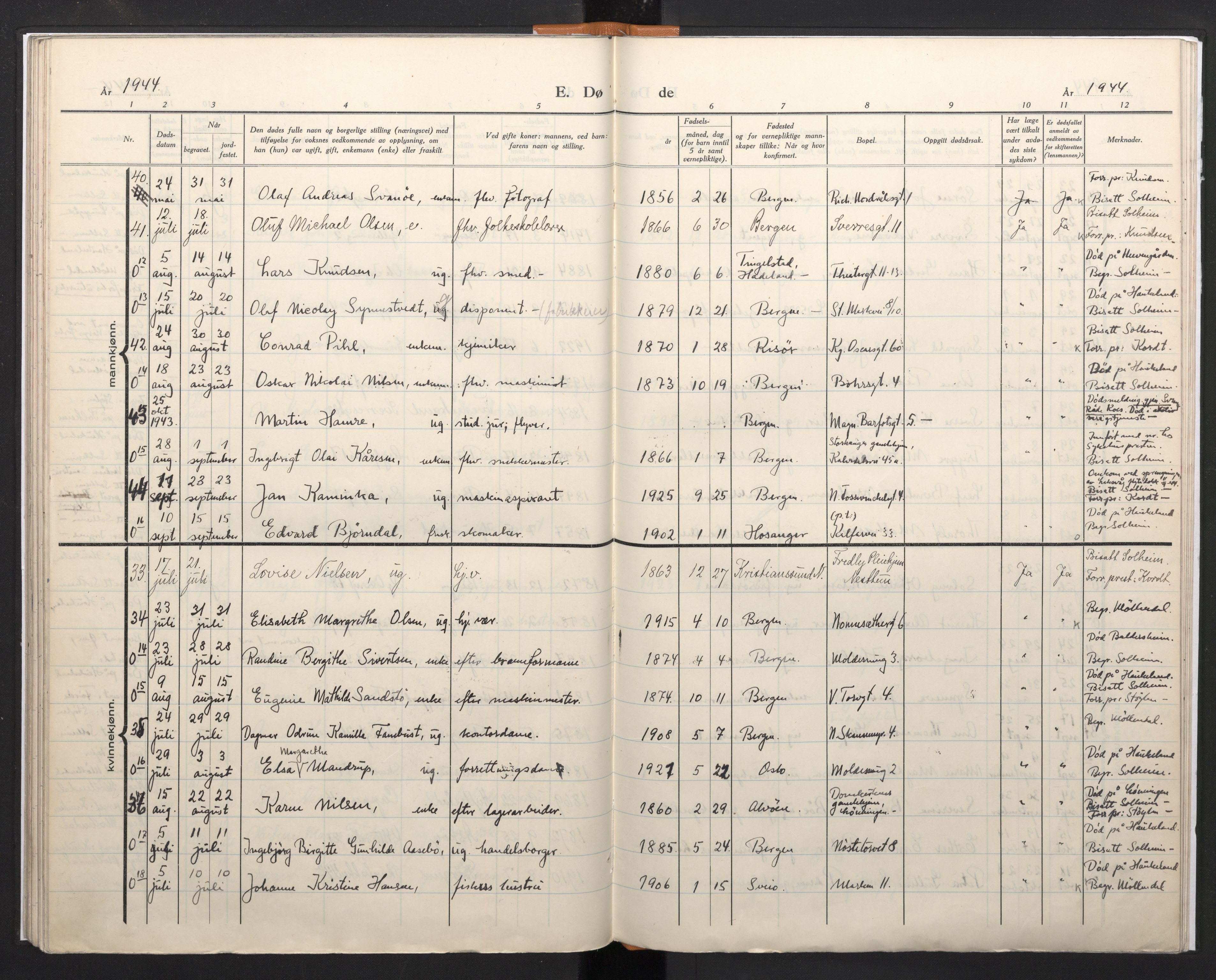 Domkirken sokneprestembete, AV/SAB-A-74801/H/Haa/L0017: Parish register (official) no. A 16, 1944-1945