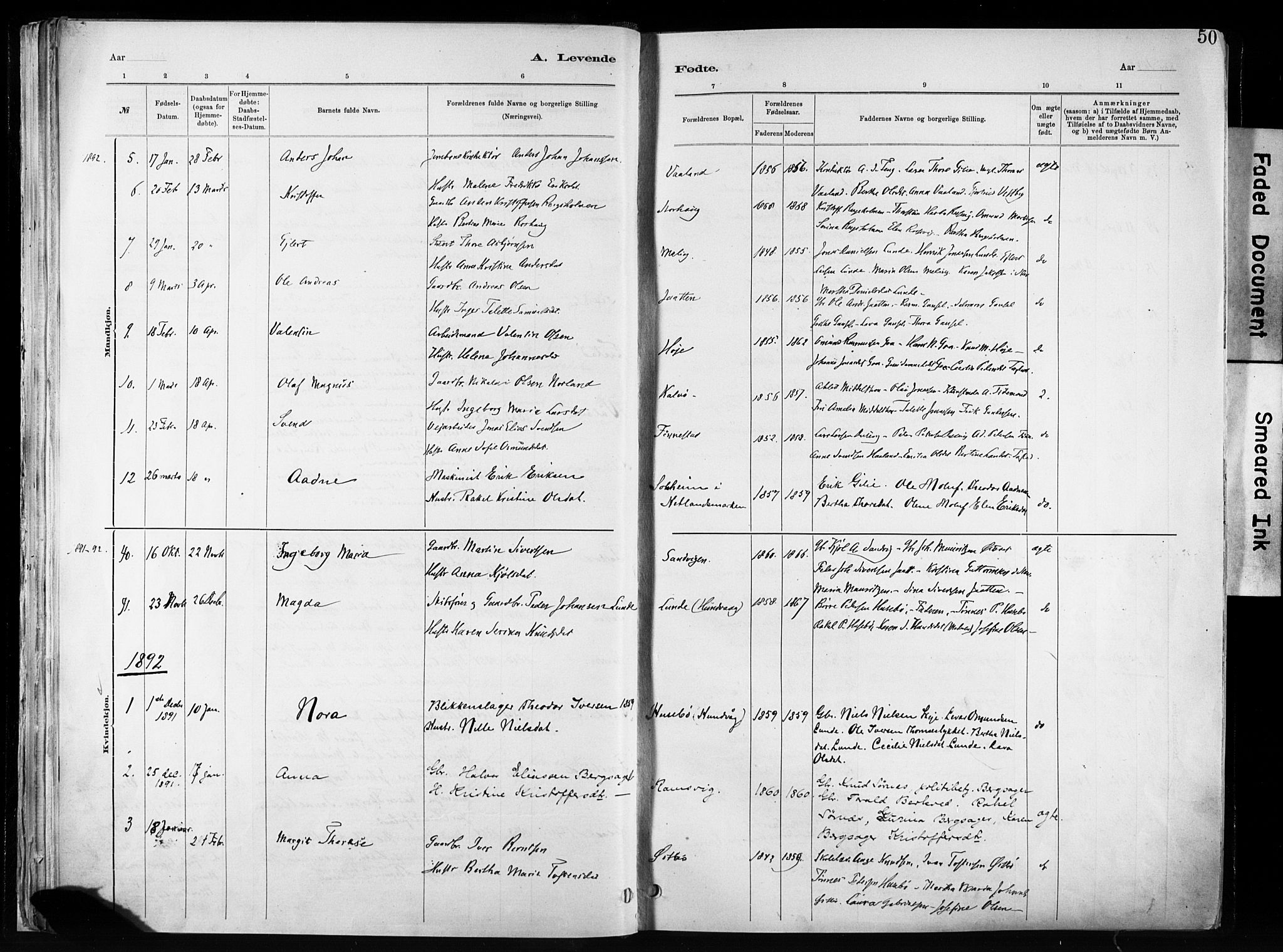 Hetland sokneprestkontor, SAST/A-101826/30/30BA/L0011: Parish register (official) no. A 11, 1884-1911, p. 50