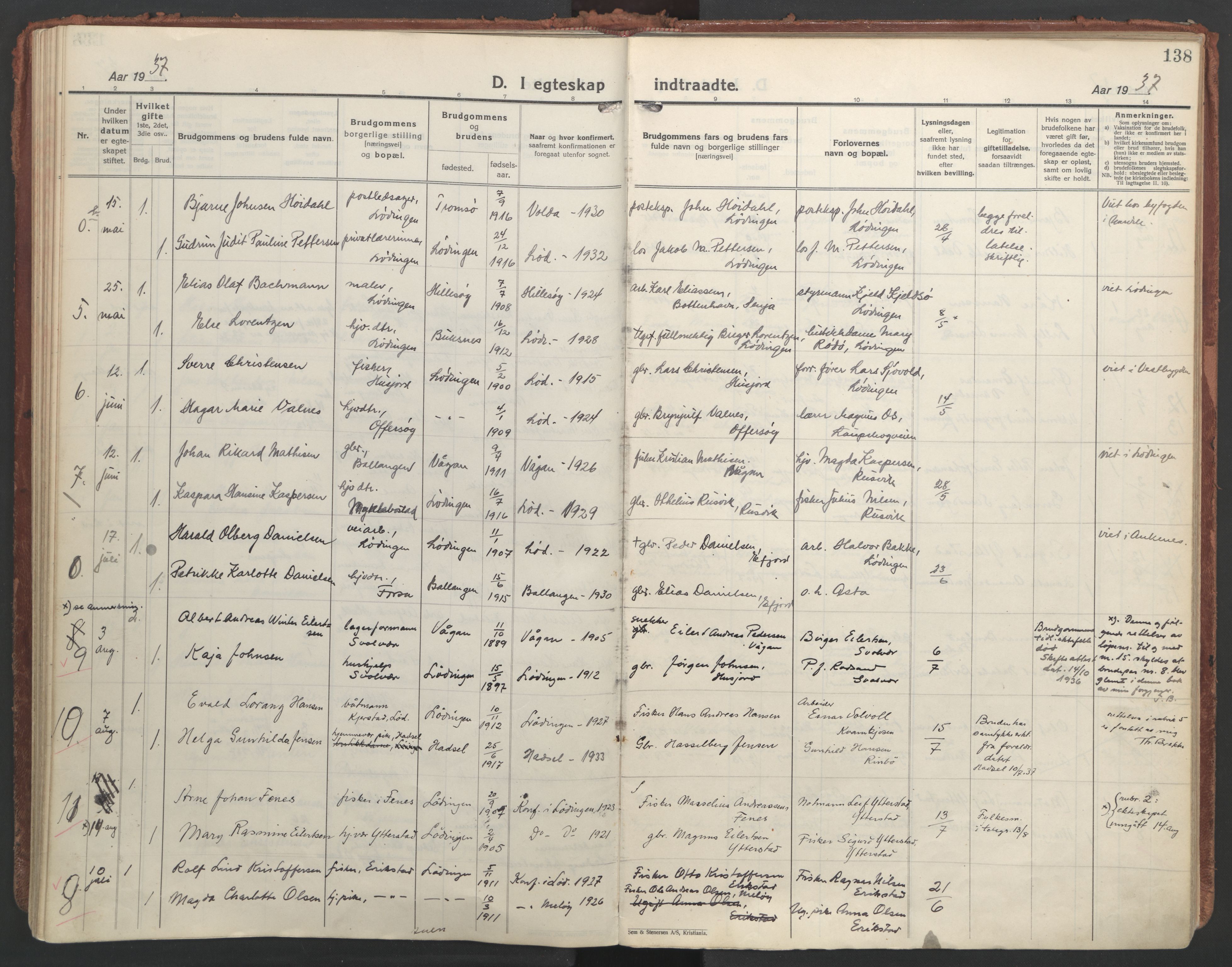 Ministerialprotokoller, klokkerbøker og fødselsregistre - Nordland, AV/SAT-A-1459/872/L1043: Parish register (official) no. 872A18, 1925-1939, p. 138