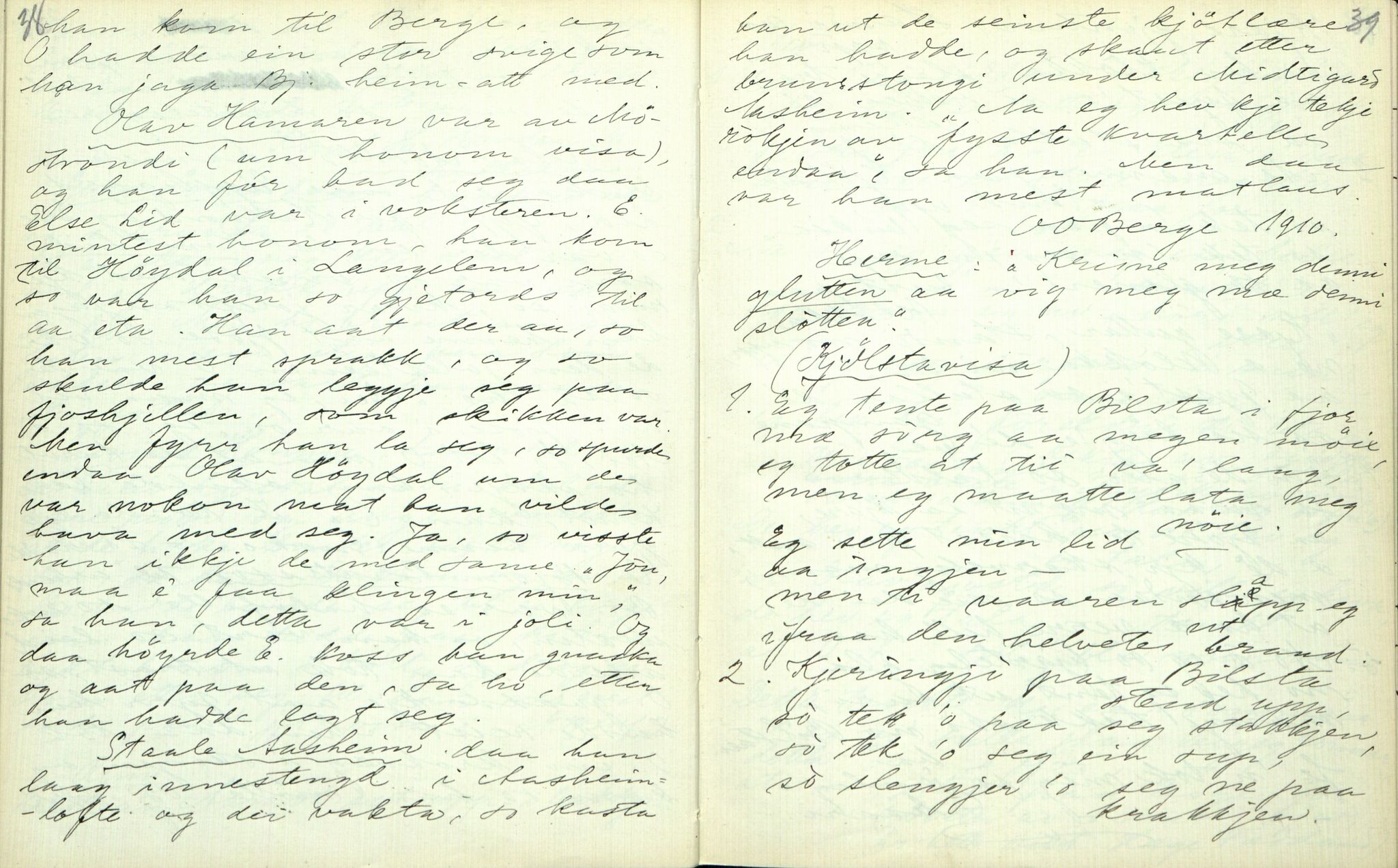 Rikard Berge, TEMU/TGM-A-1003/F/L0003/0004: 061-100 Innholdslister / 64 Segnir og sogur m.m., 1910, p. 38-39