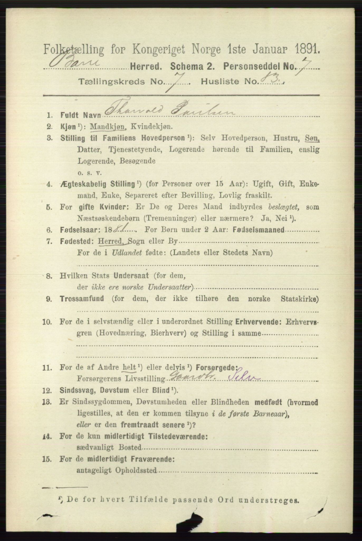 RA, 1891 census for 0717 Borre, 1891, p. 3669