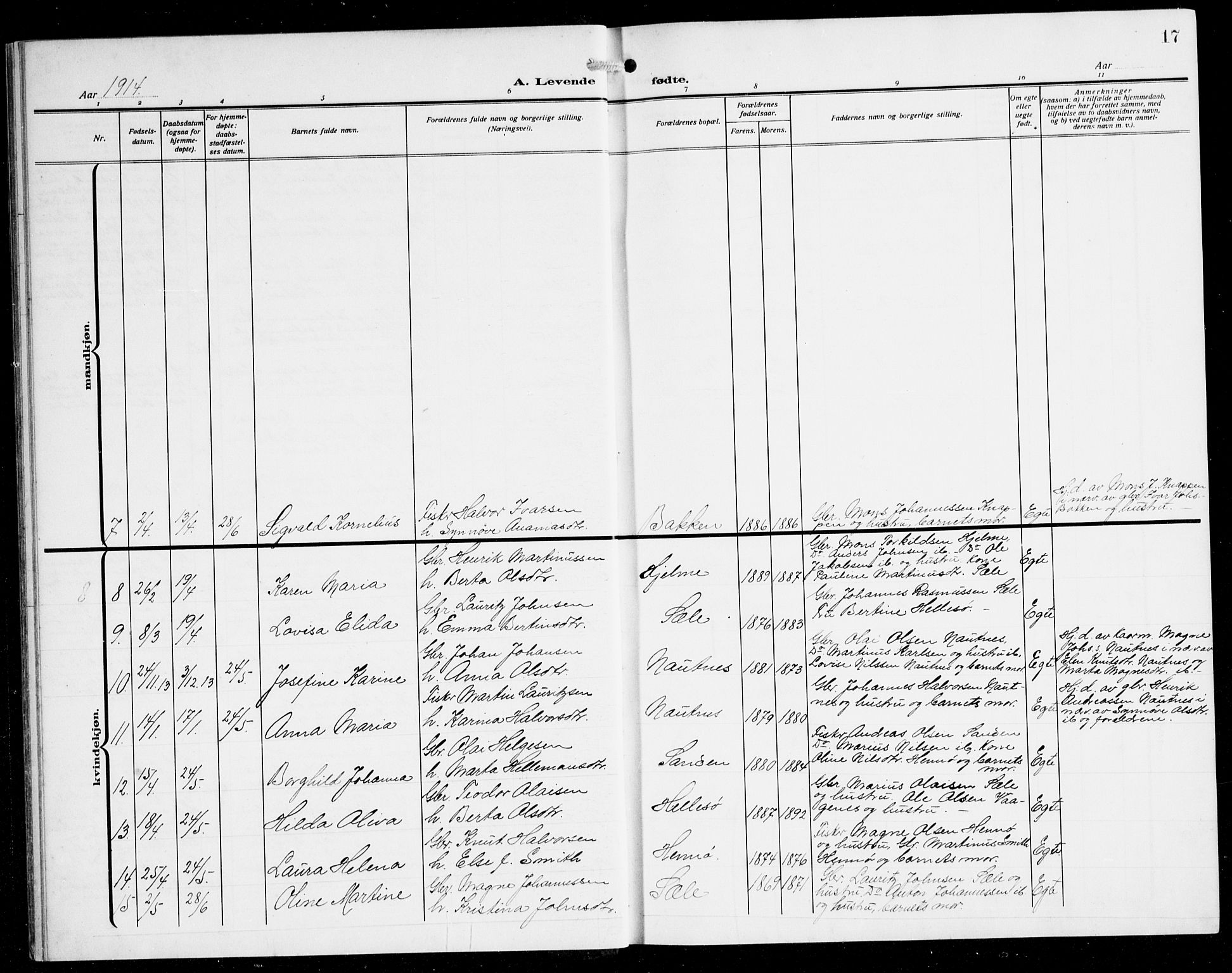 Herdla Sokneprestembete, AV/SAB-A-75701/H/Hab: Parish register (copy) no. B 1, 1909-1929, p. 17