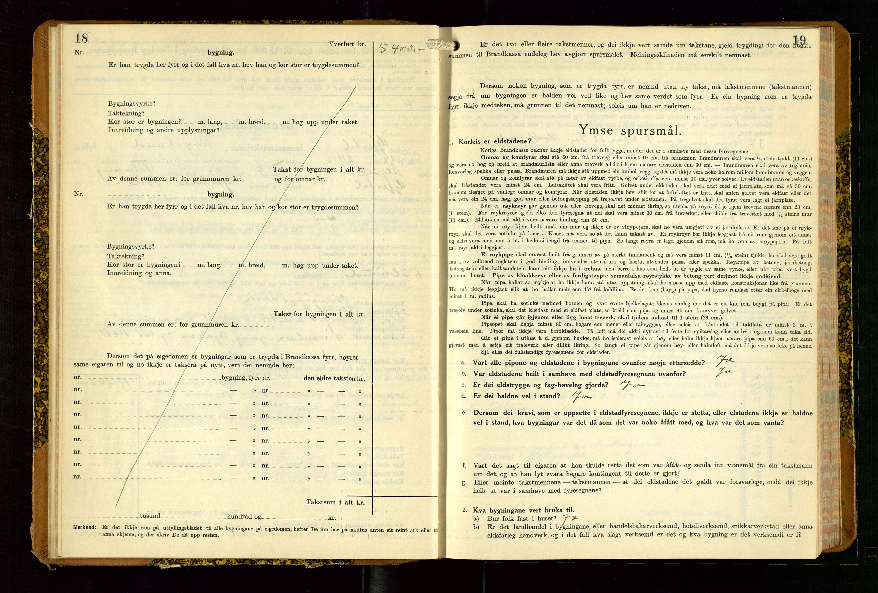 Gjesdal lensmannskontor, AV/SAST-A-100441/Go/L0008: Branntakstskjemaprotokoll, 1937-1955, p. 18-19