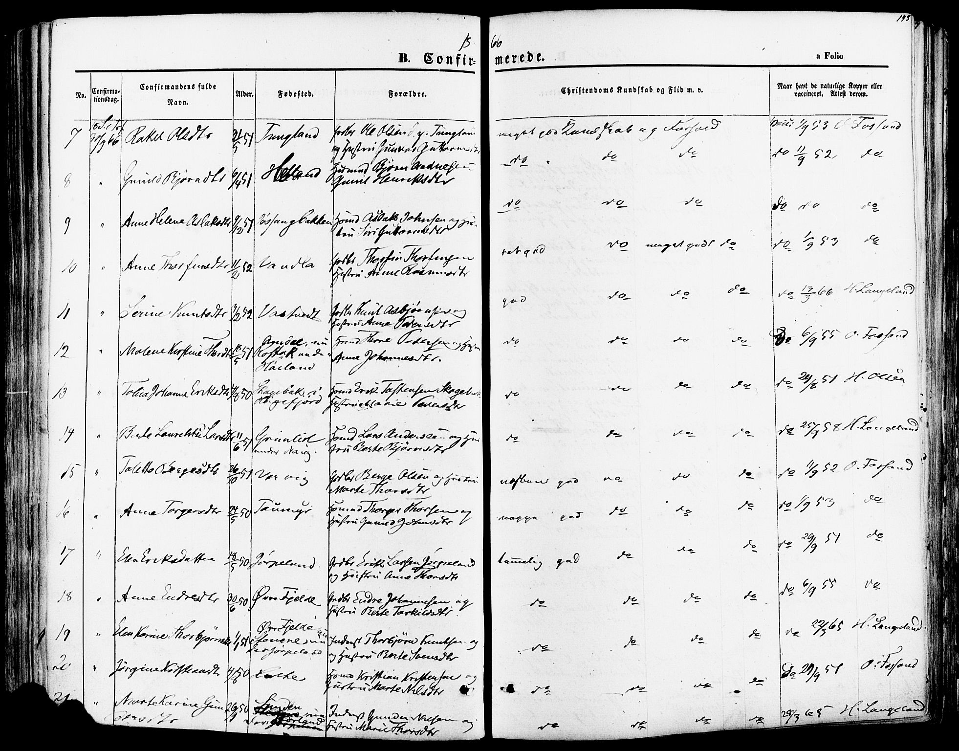 Strand sokneprestkontor, SAST/A-101828/H/Ha/Haa/L0007: Parish register (official) no. A 7, 1855-1881, p. 193