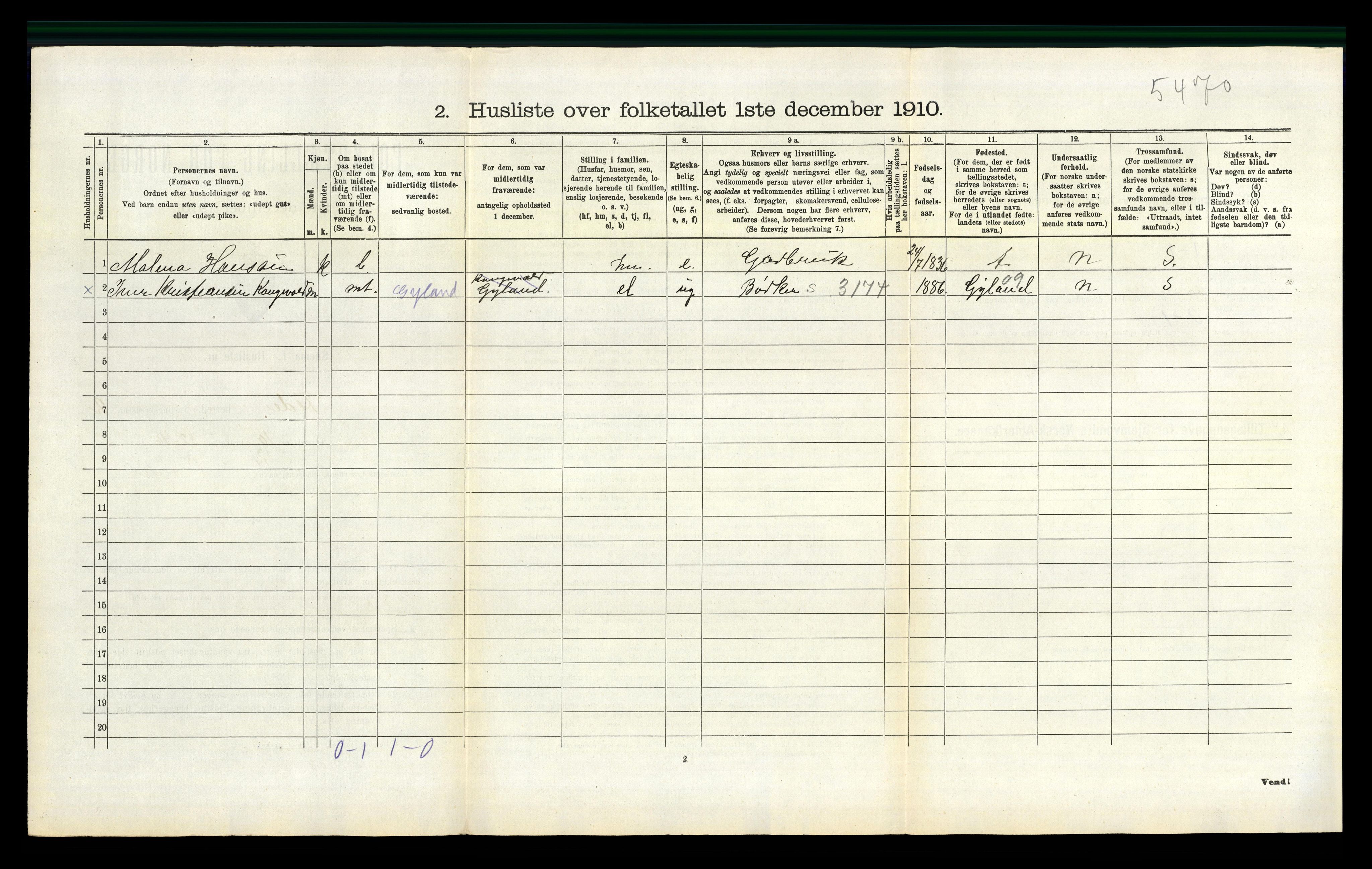 RA, 1910 census for Feda, 1910, p. 310