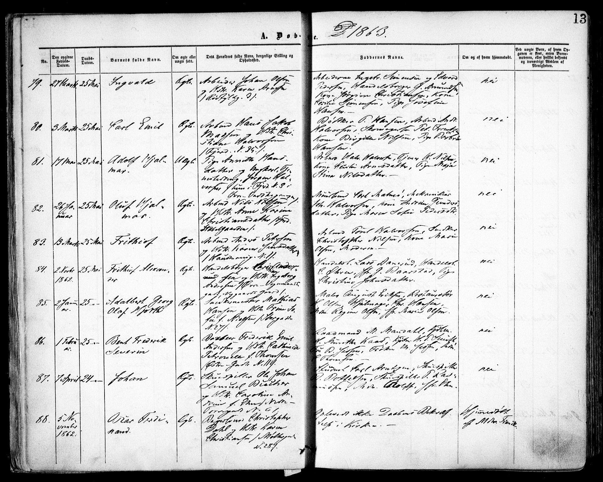 Oslo domkirke Kirkebøker, AV/SAO-A-10752/F/Fa/L0016: Parish register (official) no. 16, 1863-1871, p. 13
