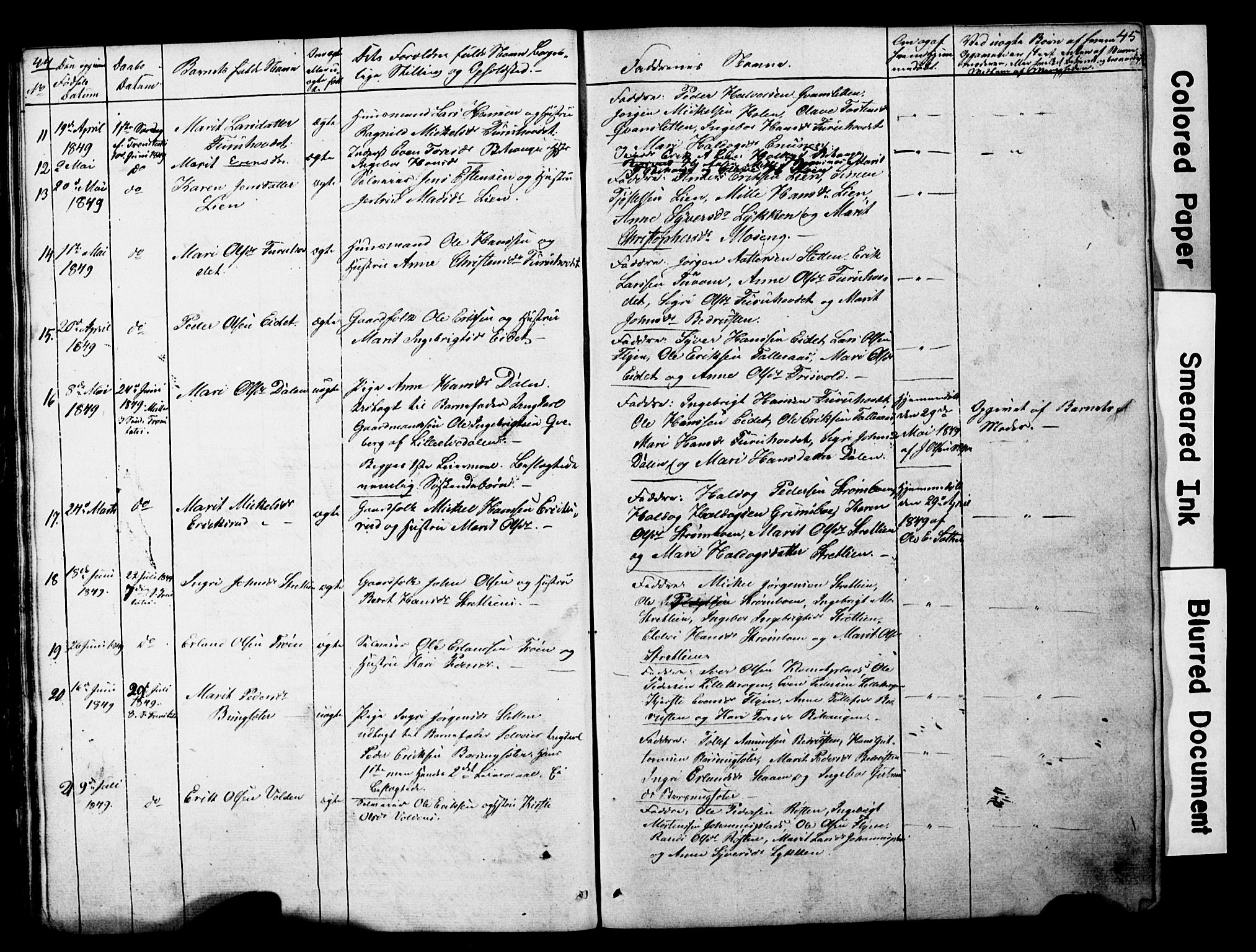 Lesja prestekontor, SAH/PREST-068/H/Ha/Hab/L0014: Parish register (copy) no. 14, 1842-1856, p. 44-45
