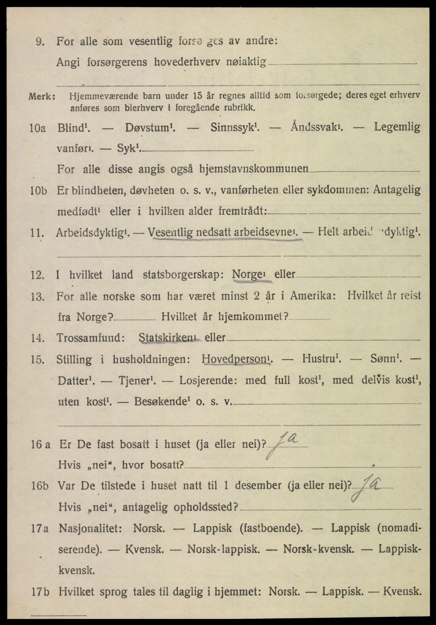 SAT, 1920 census for Kvam, 1920, p. 1794