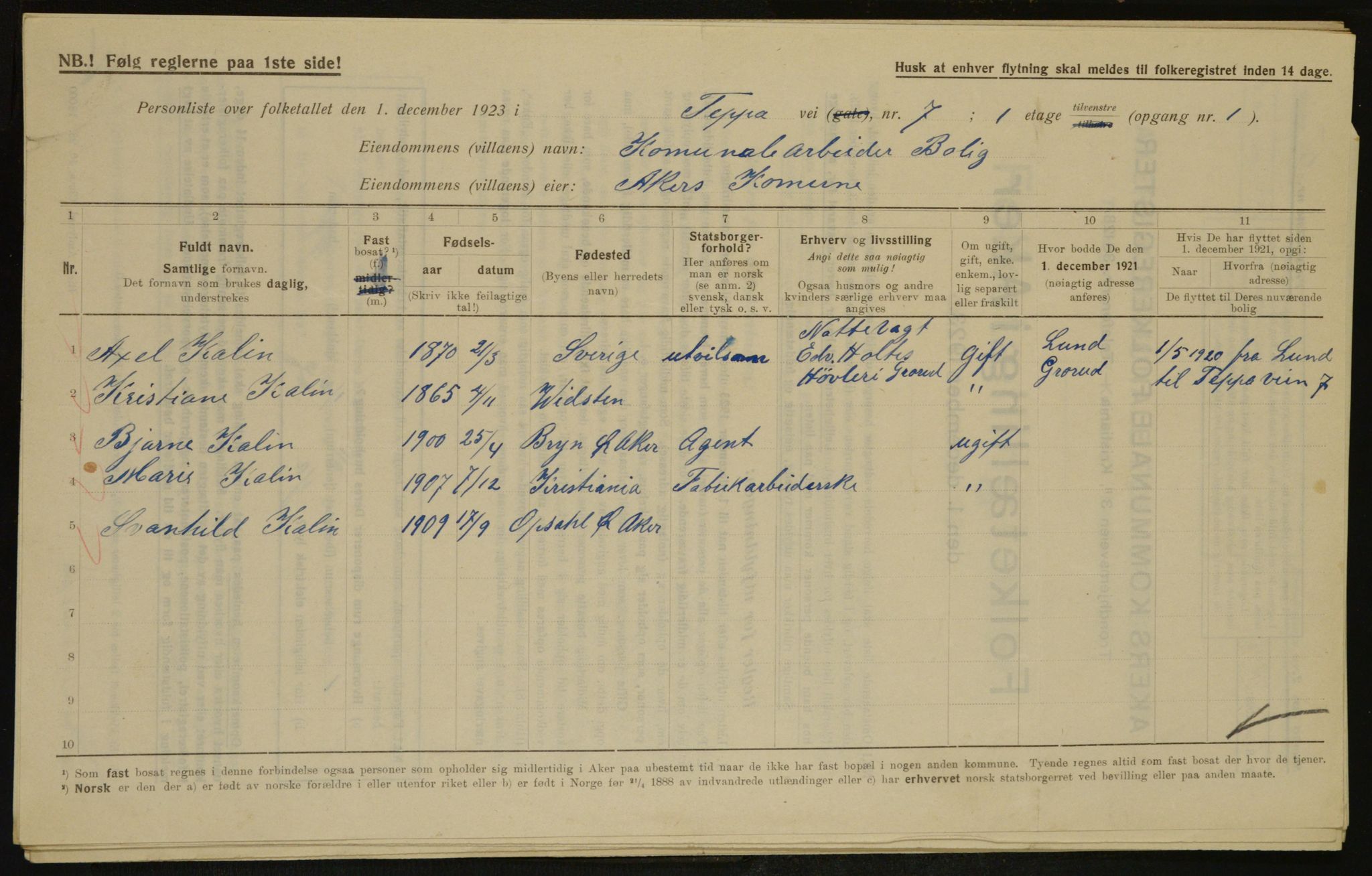 , Municipal Census 1923 for Aker, 1923, p. 35050