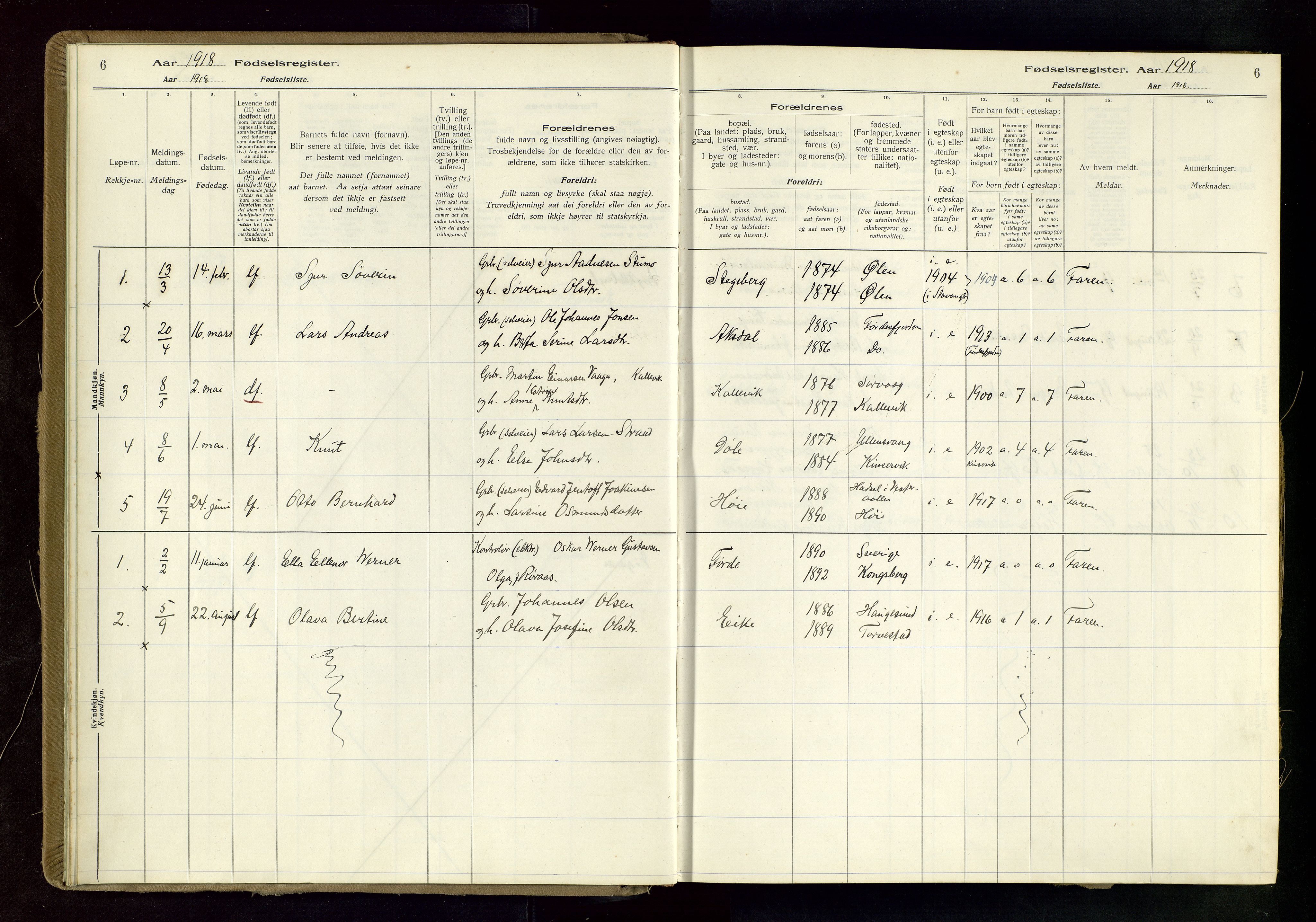 Tysvær sokneprestkontor, AV/SAST-A -101864/I/Id/L0004: Birth register no. 4, 1916-1979, p. 6