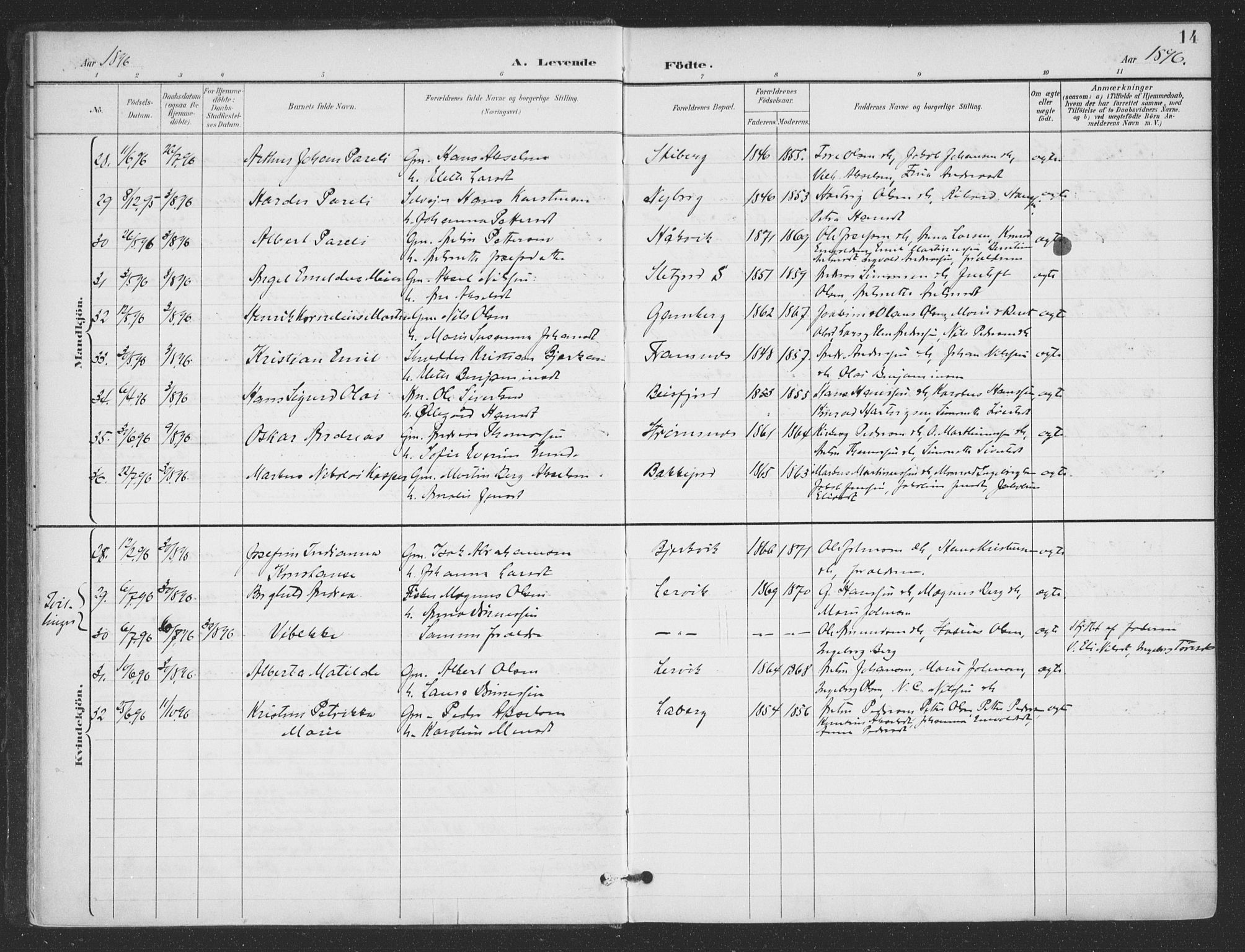 Ministerialprotokoller, klokkerbøker og fødselsregistre - Nordland, AV/SAT-A-1459/866/L0939: Parish register (official) no. 866A02, 1894-1906, p. 14