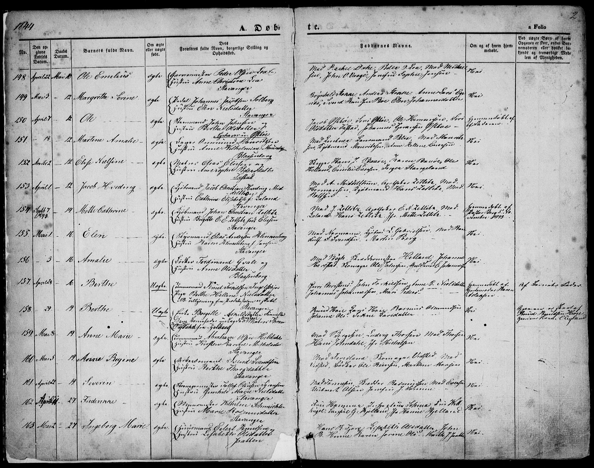 Domkirken sokneprestkontor, SAST/A-101812/001/30/30BA/L0016: Parish register (official) no. A 15, 1844-1854, p. 2