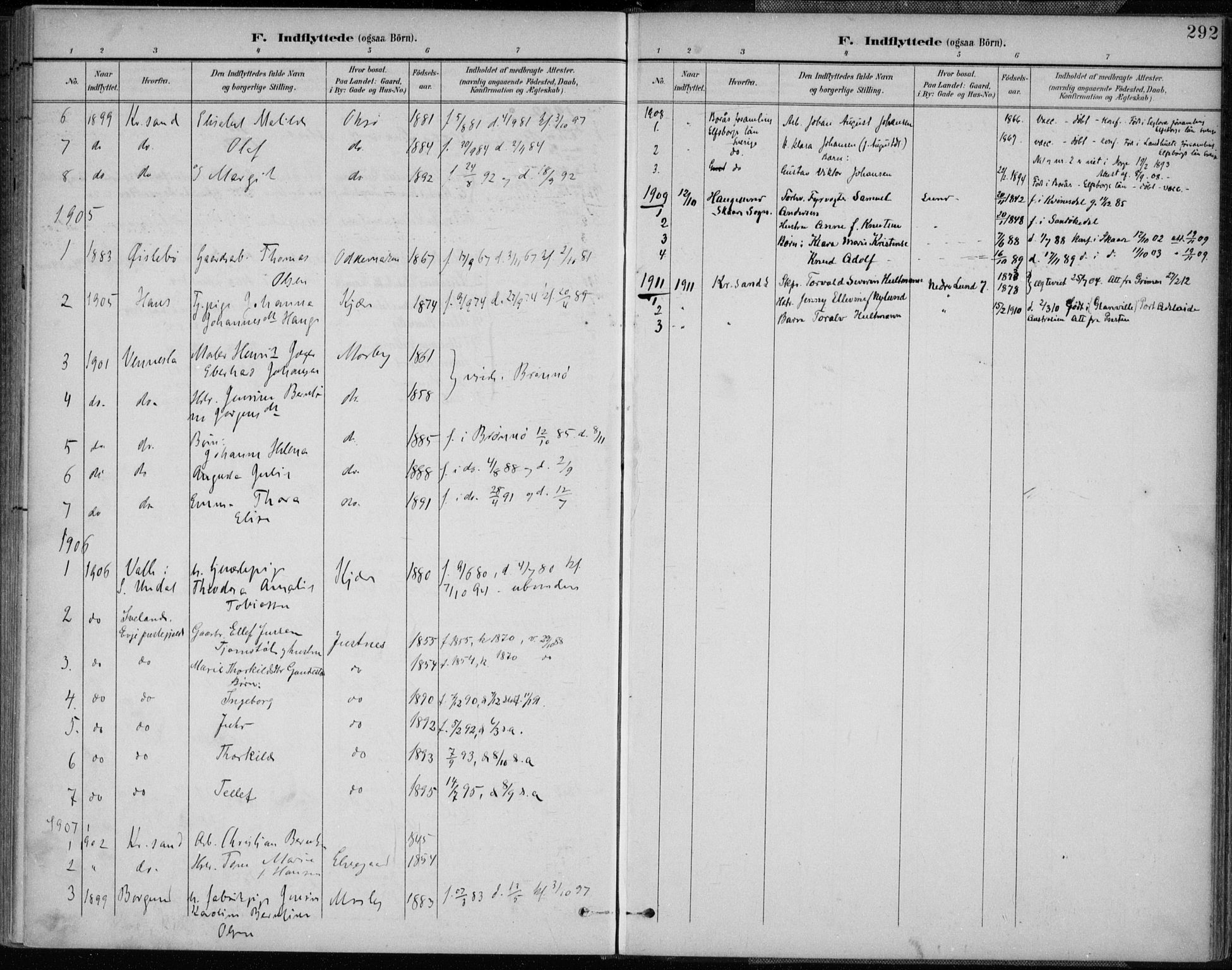 Oddernes sokneprestkontor, AV/SAK-1111-0033/F/Fa/Faa/L0010: Parish register (official) no. A 10, 1897-1911, p. 292