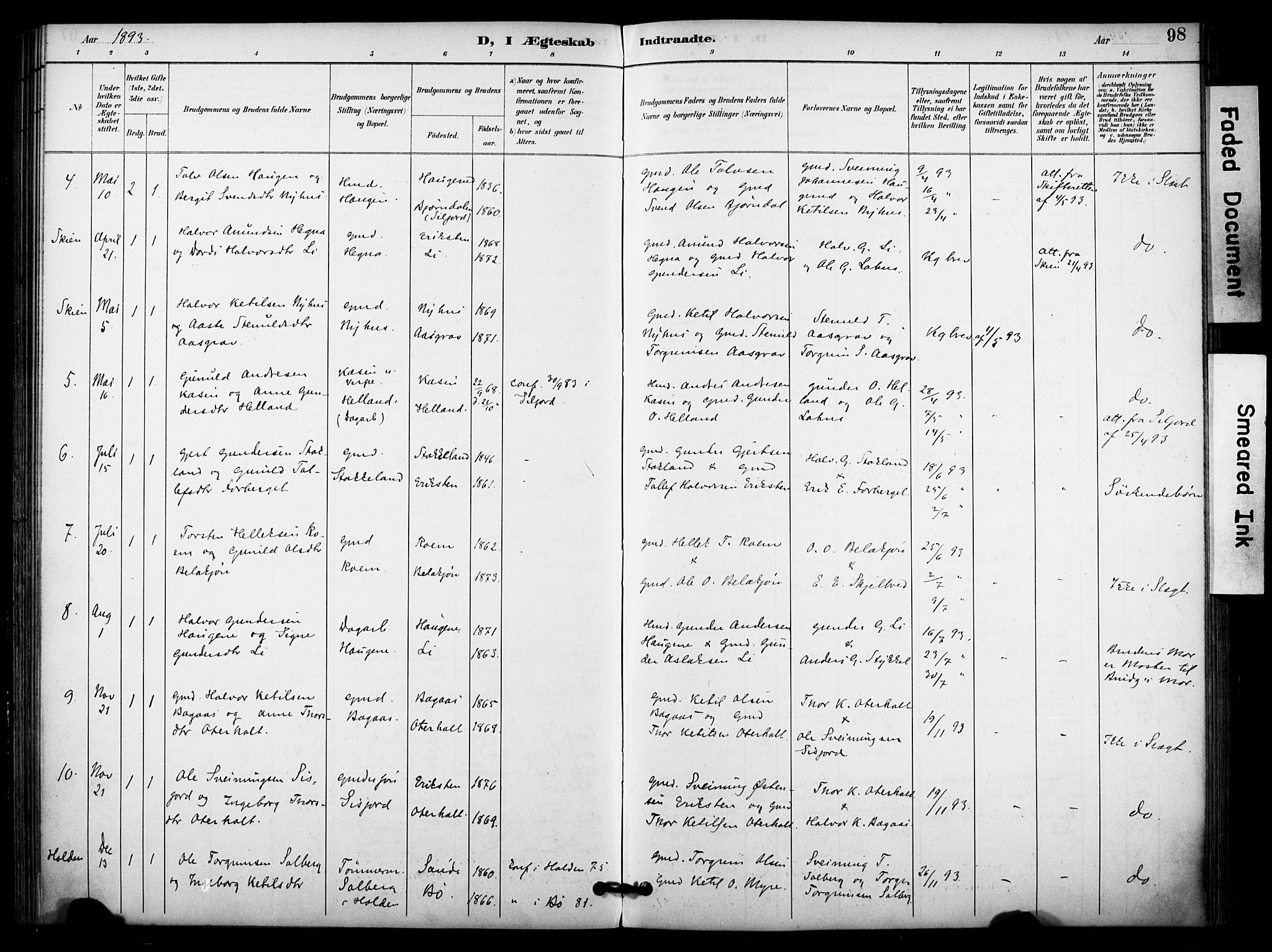 Bø kirkebøker, SAKO/A-257/F/Fa/L0011: Parish register (official) no. 11, 1892-1900, p. 98