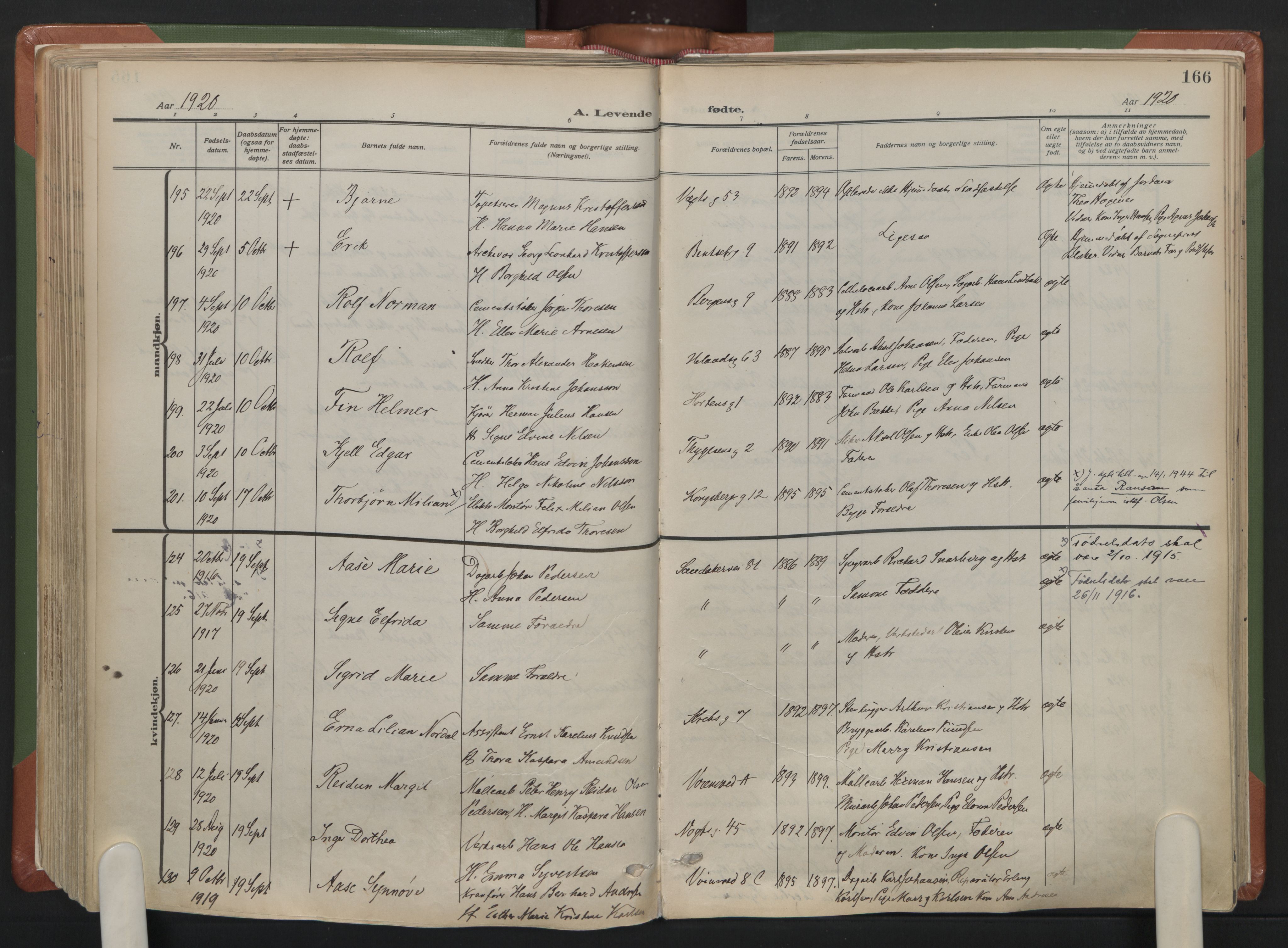 Sagene prestekontor Kirkebøker, AV/SAO-A-10796/F/L0010: Parish register (official) no. 10, 1915-1925, p. 166