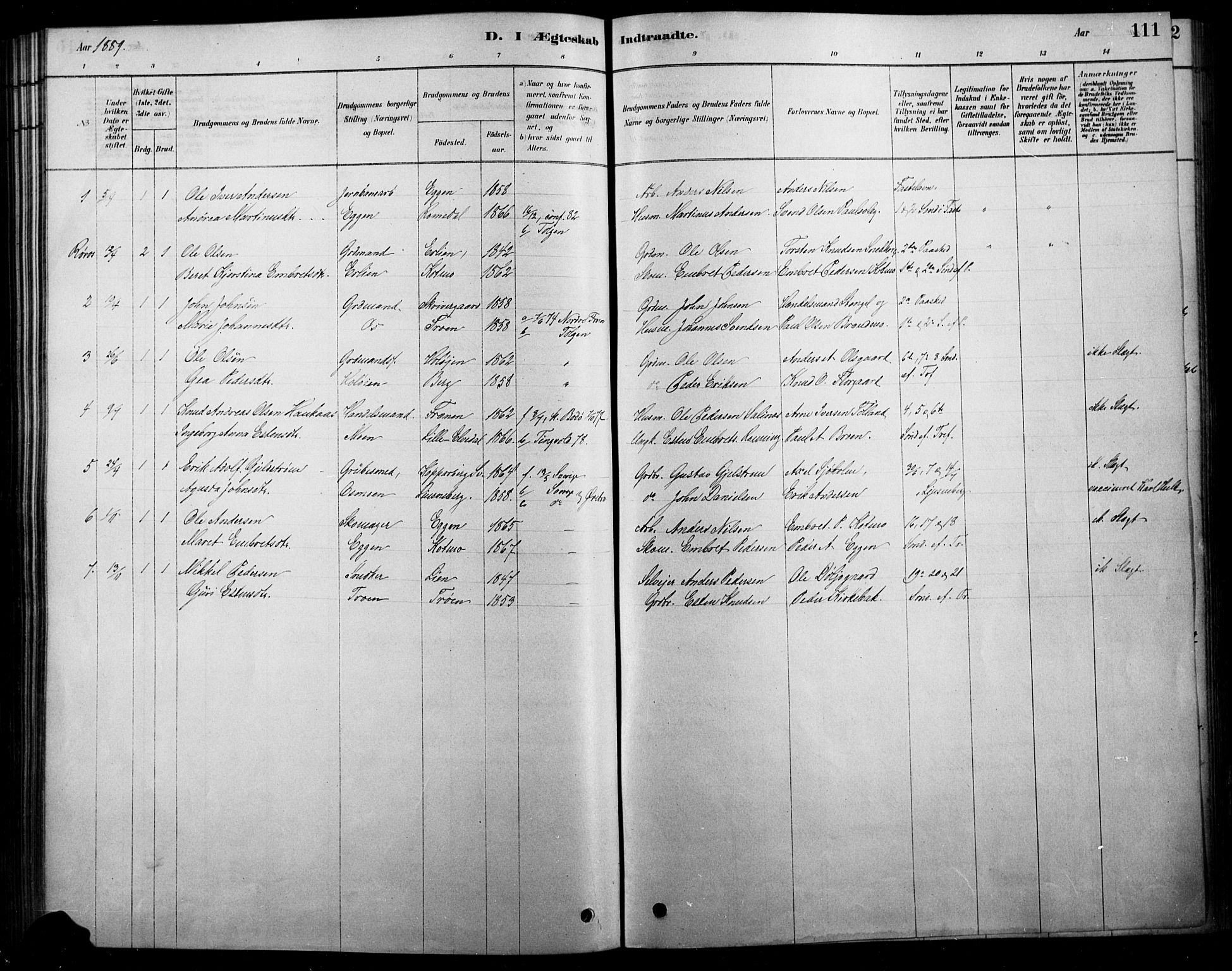 Tolga prestekontor, SAH/PREST-062/L/L0007: Parish register (copy) no. 7, 1878-1919, p. 111