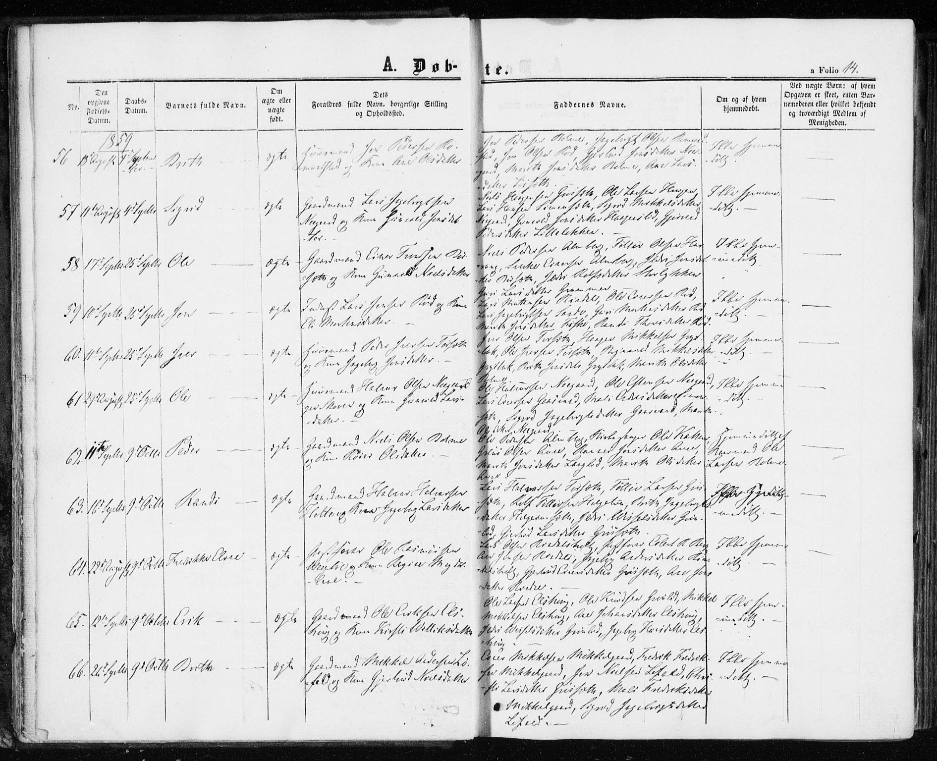 Ministerialprotokoller, klokkerbøker og fødselsregistre - Møre og Romsdal, AV/SAT-A-1454/598/L1067: Parish register (official) no. 598A01, 1858-1871, p. 14