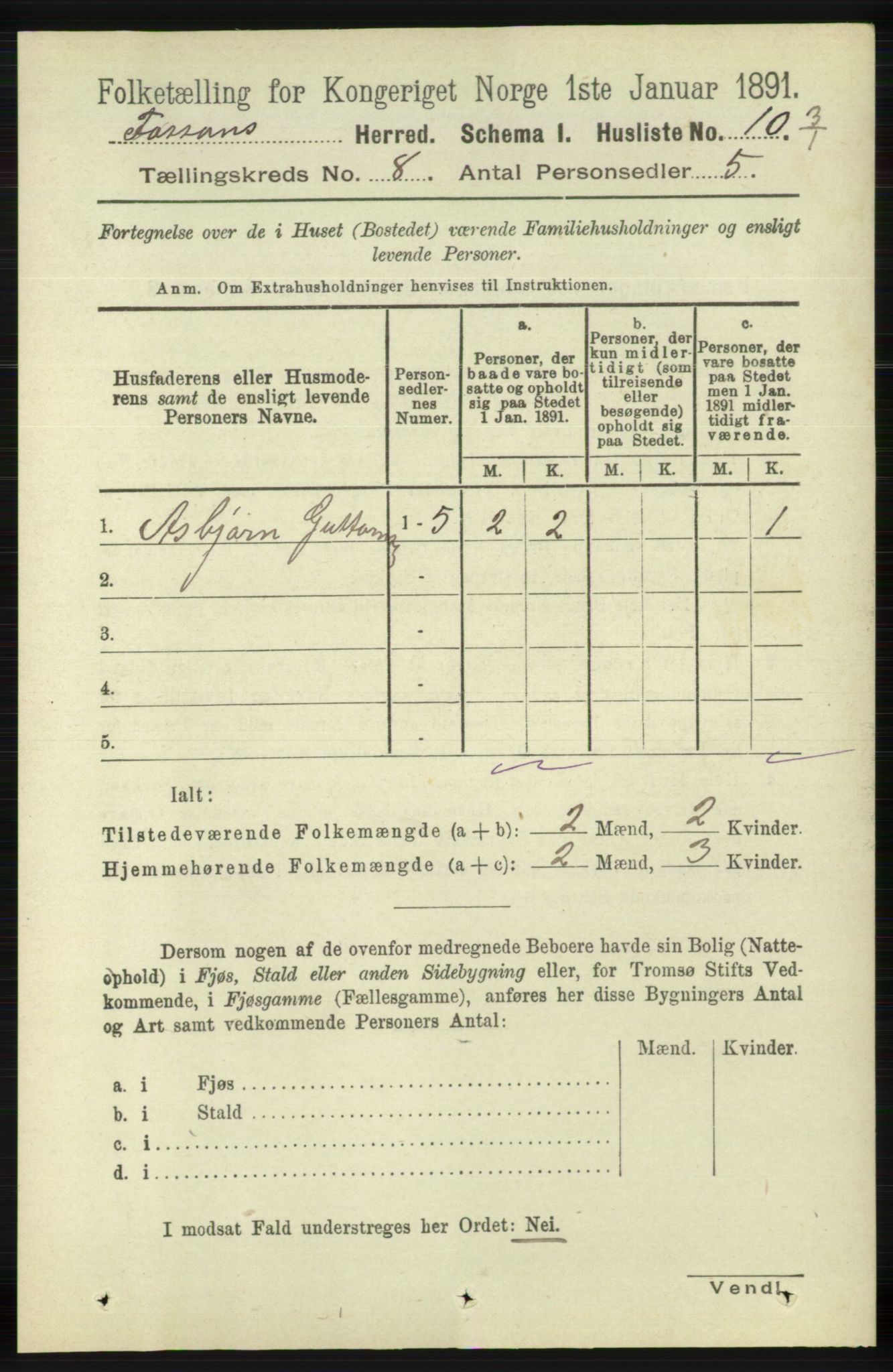 RA, 1891 census for 1129 Forsand, 1891, p. 1313