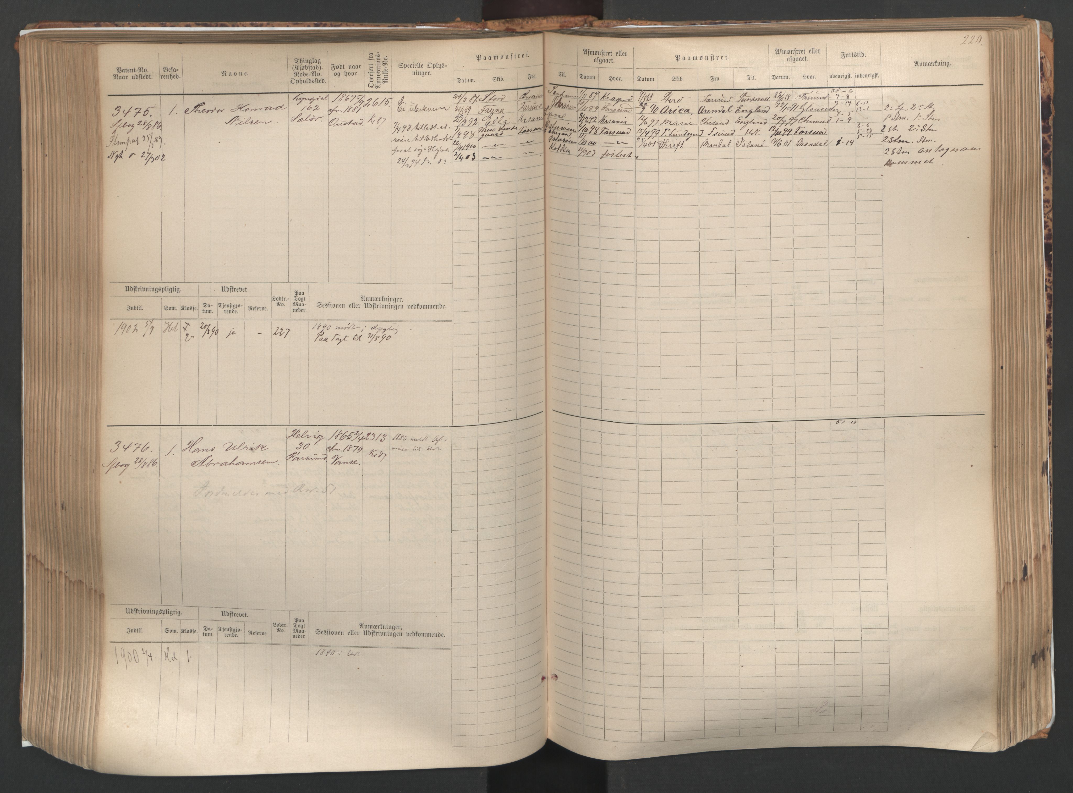 Farsund mønstringskrets, AV/SAK-2031-0017/F/Fb/L0005: Hovedrulle nr 3041-3804, M-8, 1883-1930, p. 223