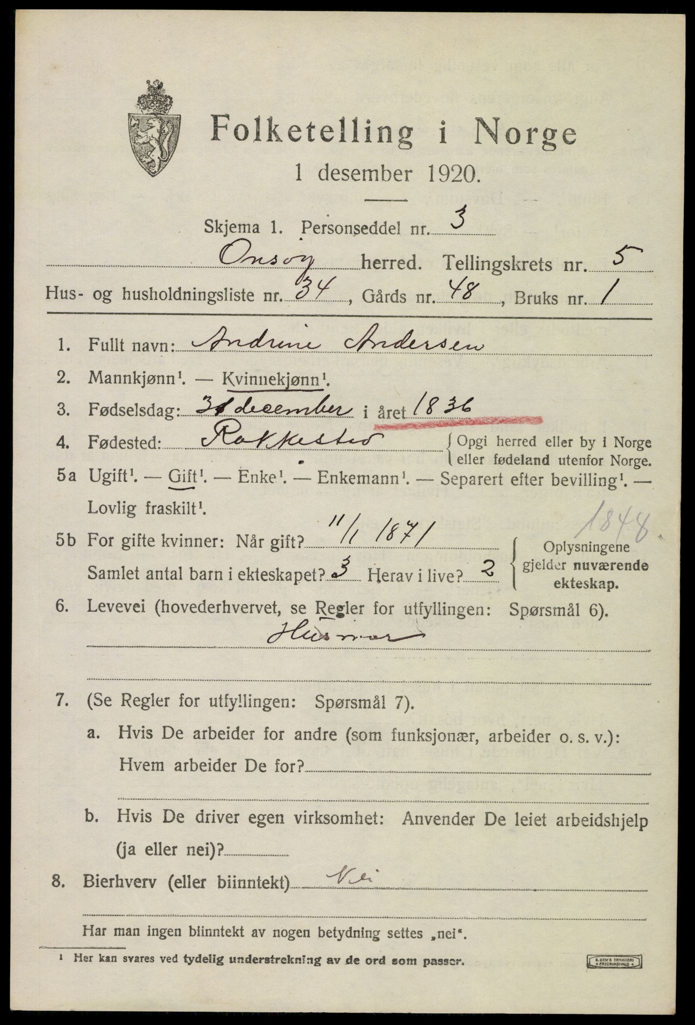 SAO, 1920 census for Onsøy, 1920, p. 6894