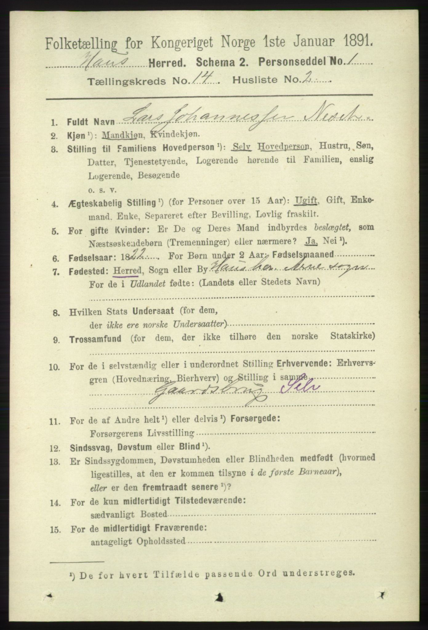 RA, 1891 census for 1250 Haus, 1891, p. 5874