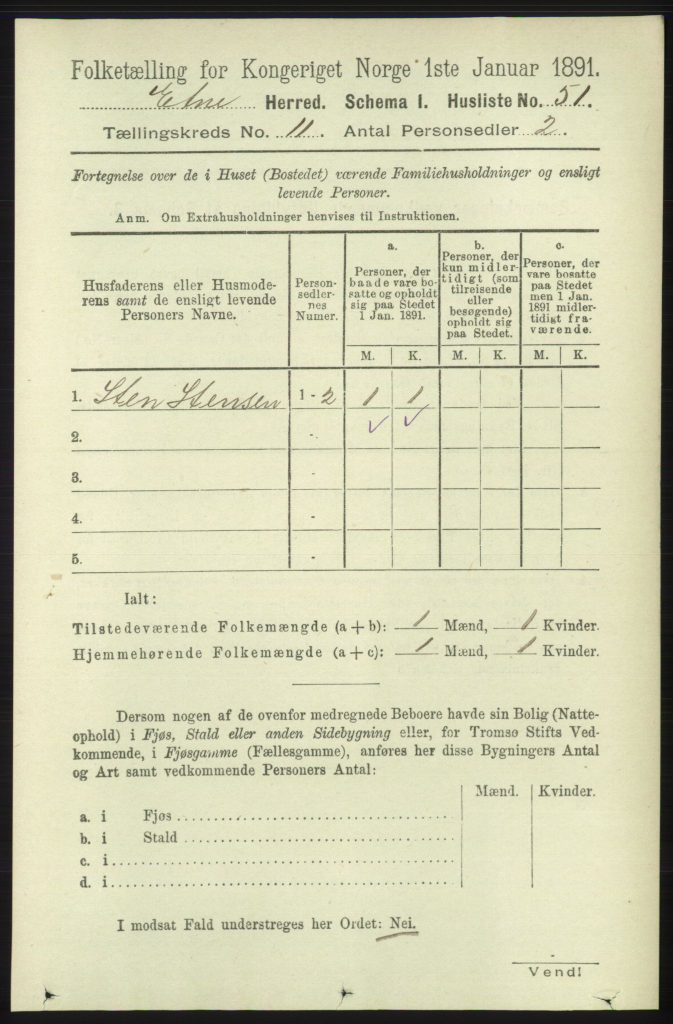 RA, 1891 census for 1211 Etne, 1891, p. 2253