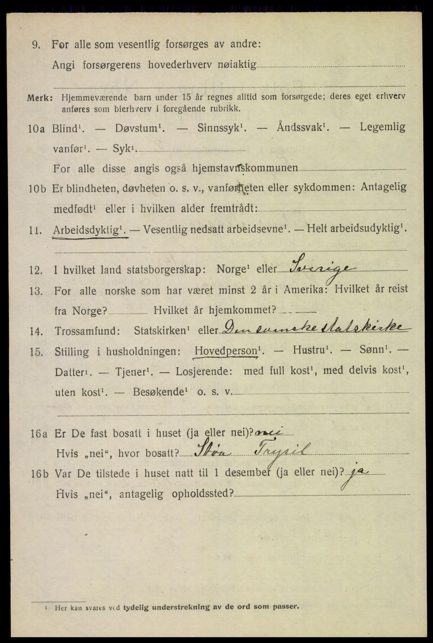 SAH, 1920 census for Trysil, 1920, p. 4516