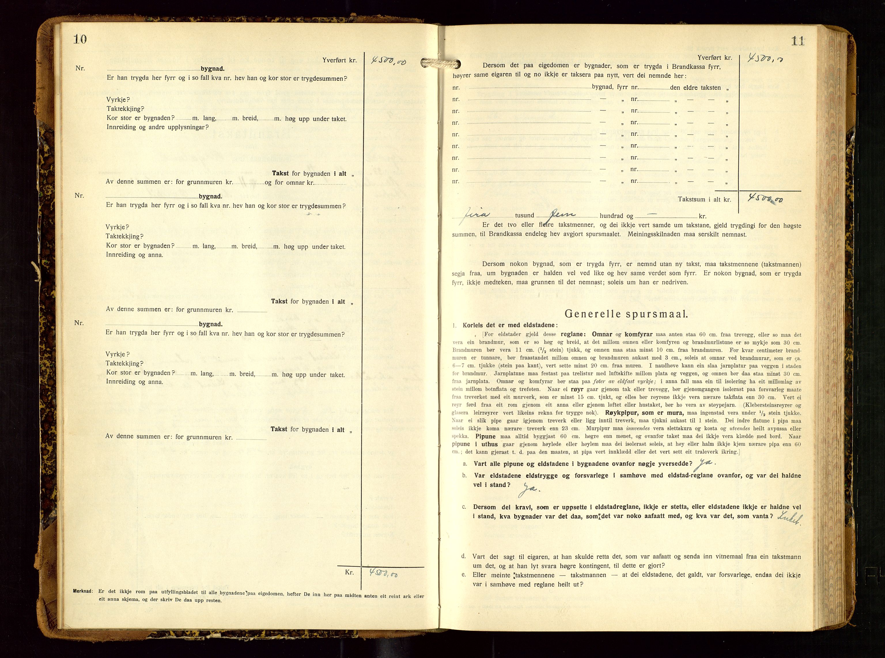 Tysvær lensmannskontor, AV/SAST-A-100192/Gob/L0003: "Brandtakstbok for Tysvær lensmannskrins", 1932-1955, p. 10-11