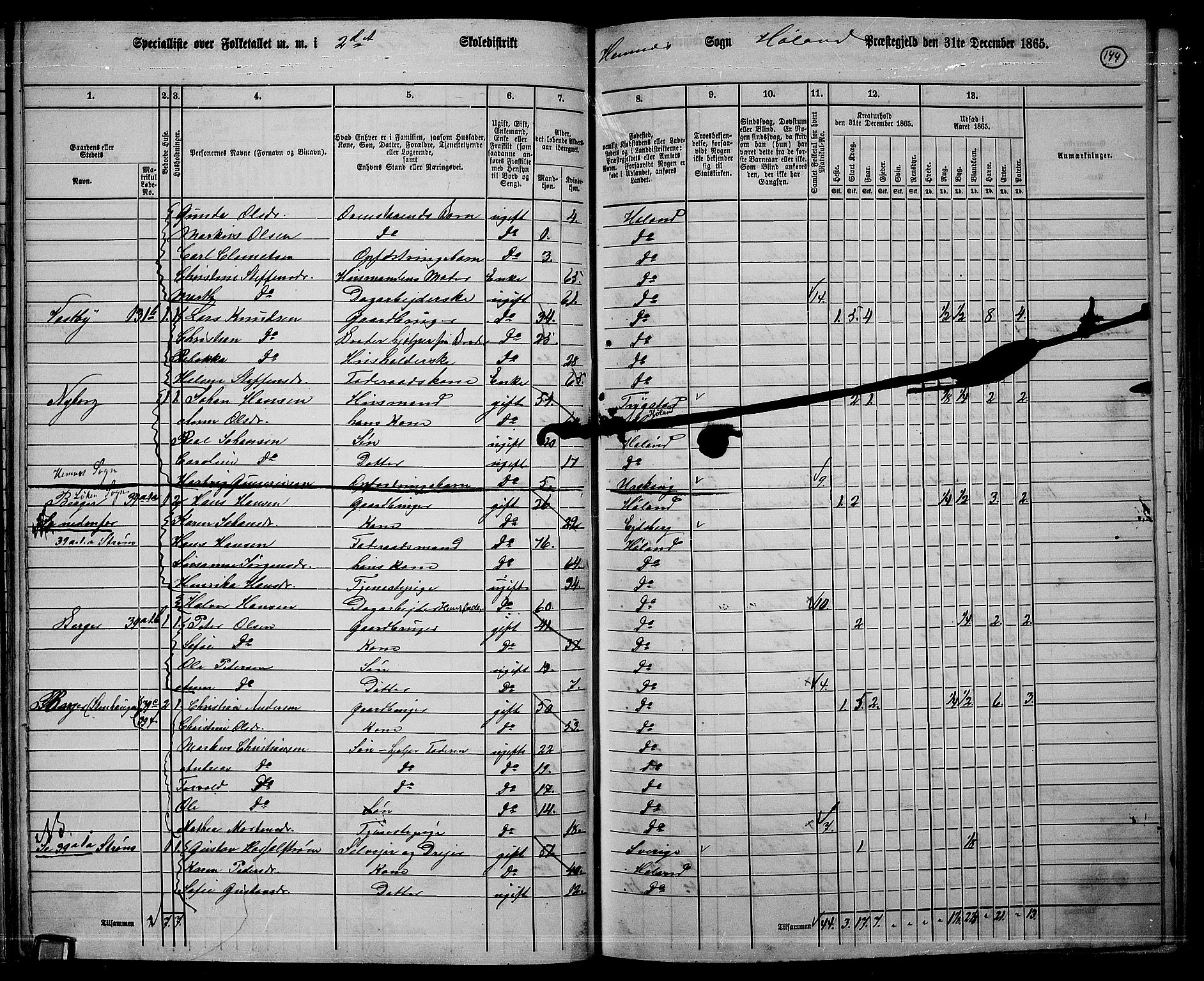 RA, 1865 census for Høland, 1865, p. 135