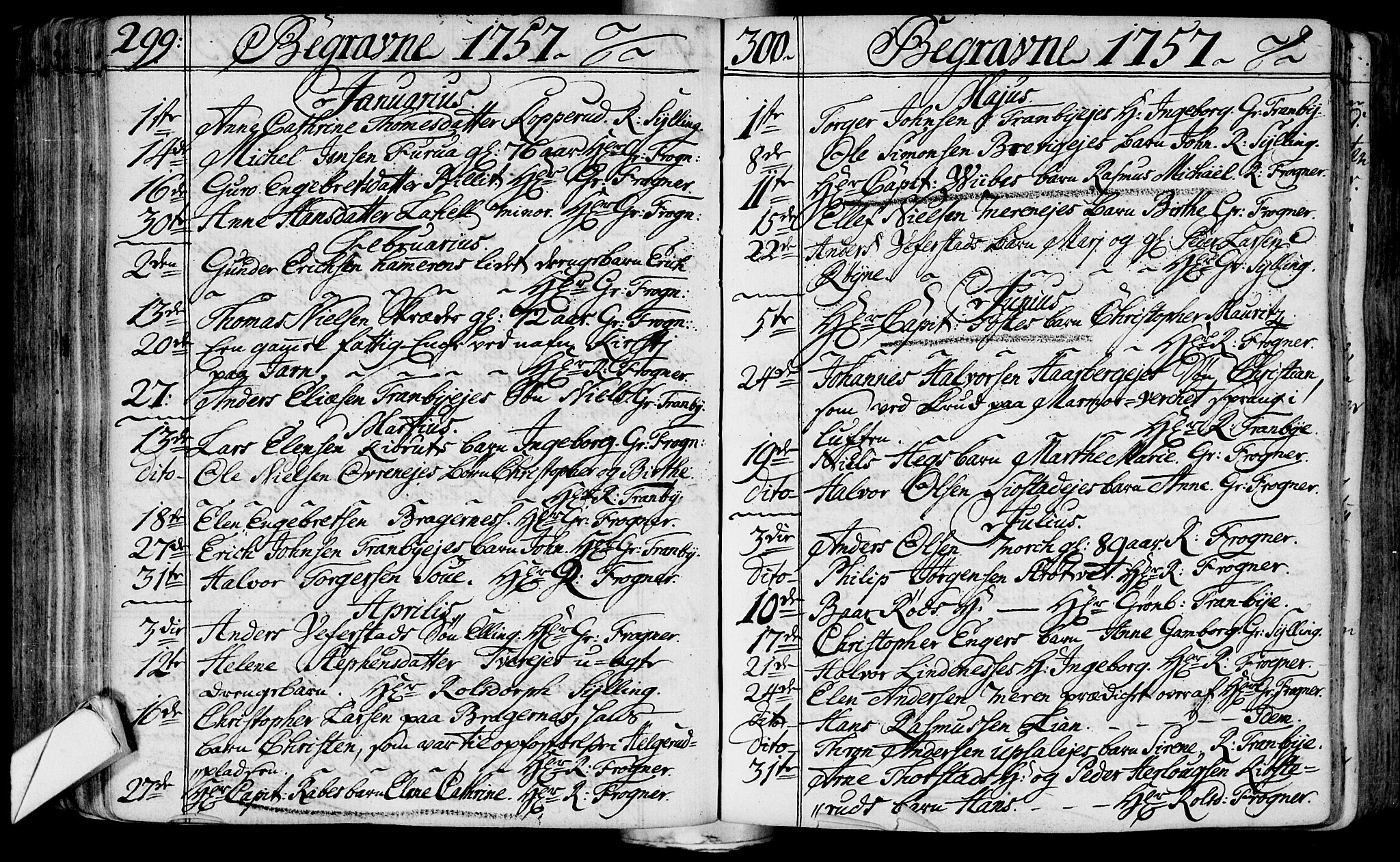 Lier kirkebøker, AV/SAKO-A-230/F/Fa/L0004: Parish register (official) no. I 4, 1749-1764, p. 299-300