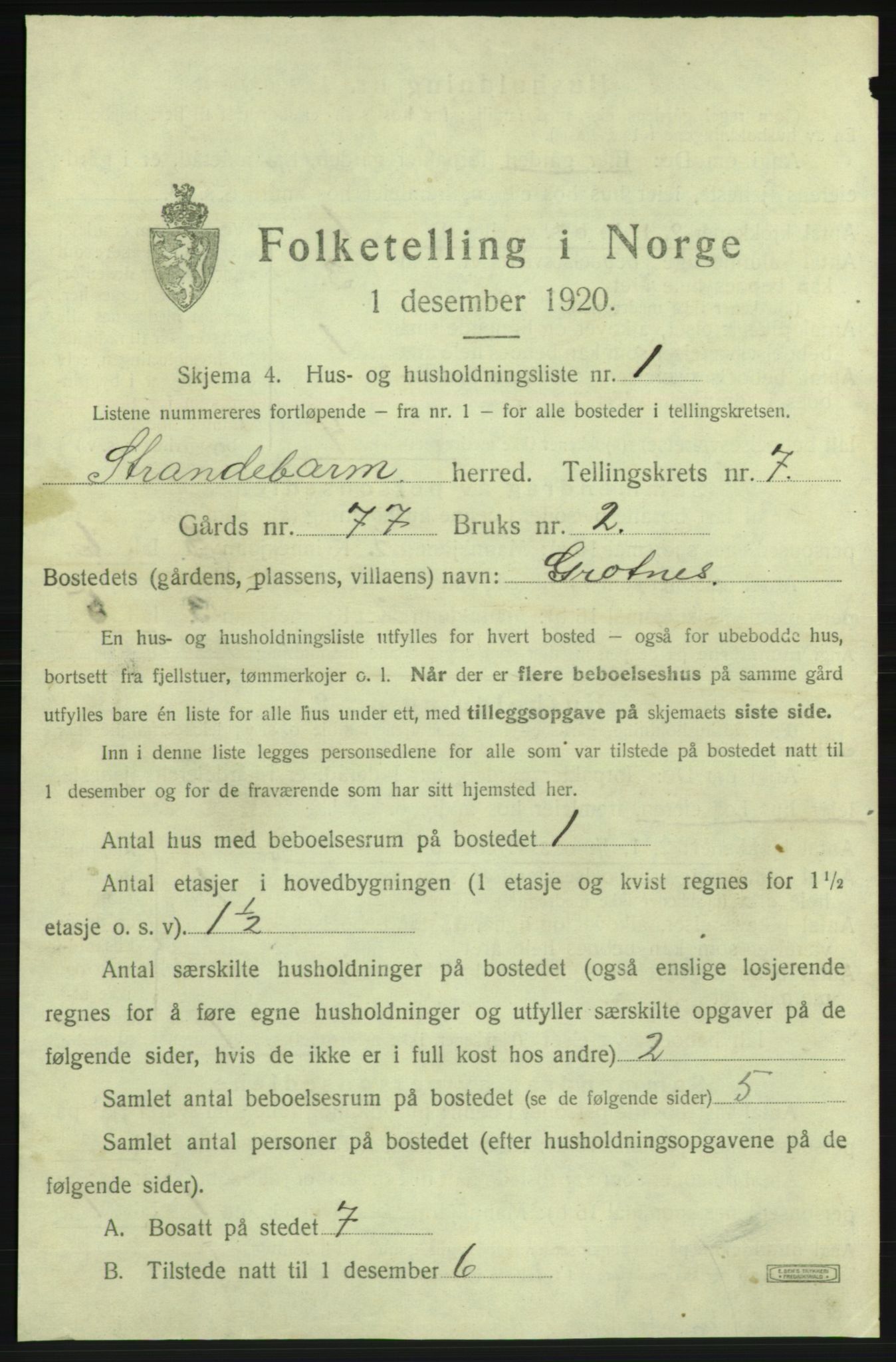 SAB, 1920 census for Strandebarm, 1920, p. 1178