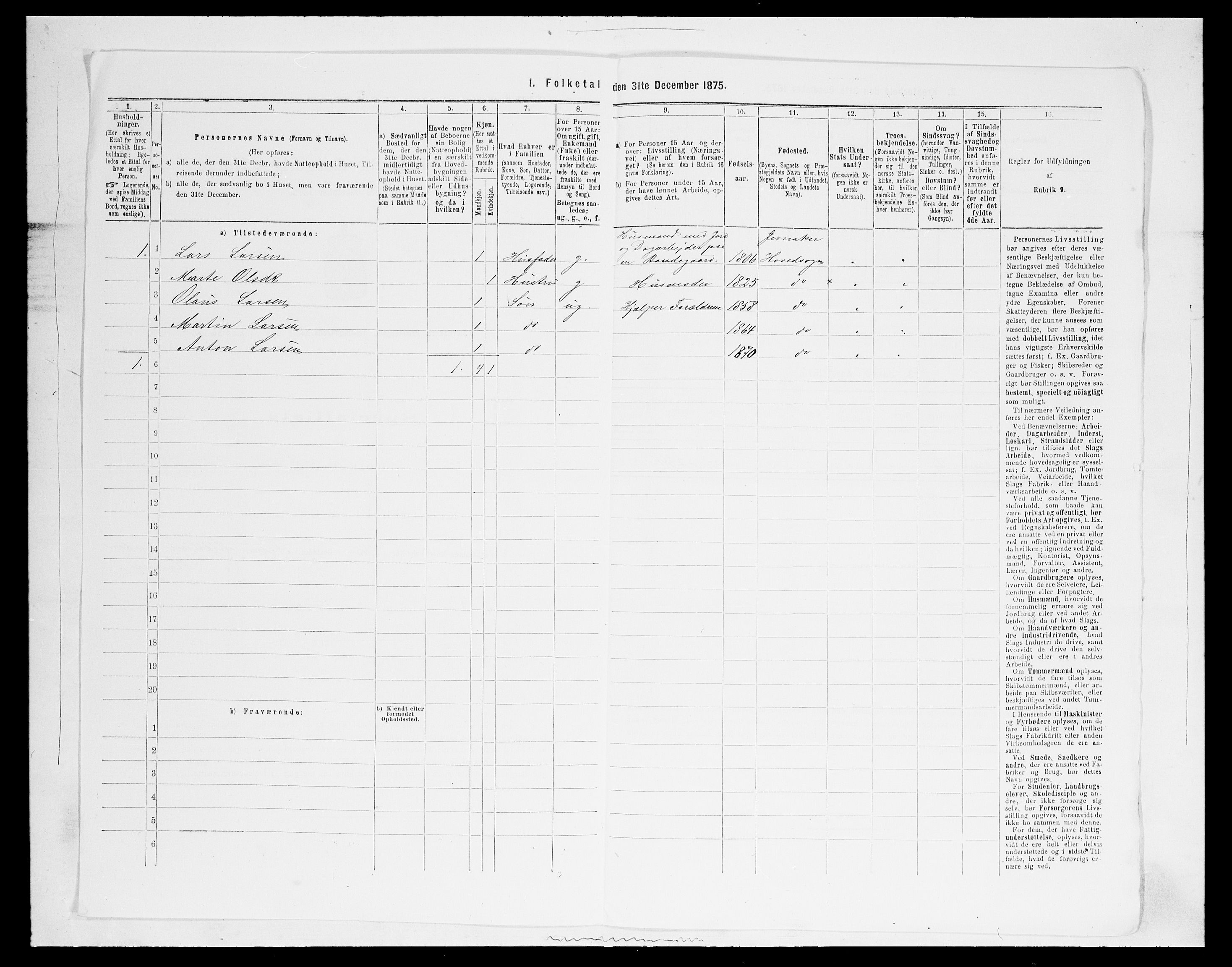 SAH, 1875 census for 0532P Jevnaker, 1875, p. 1490