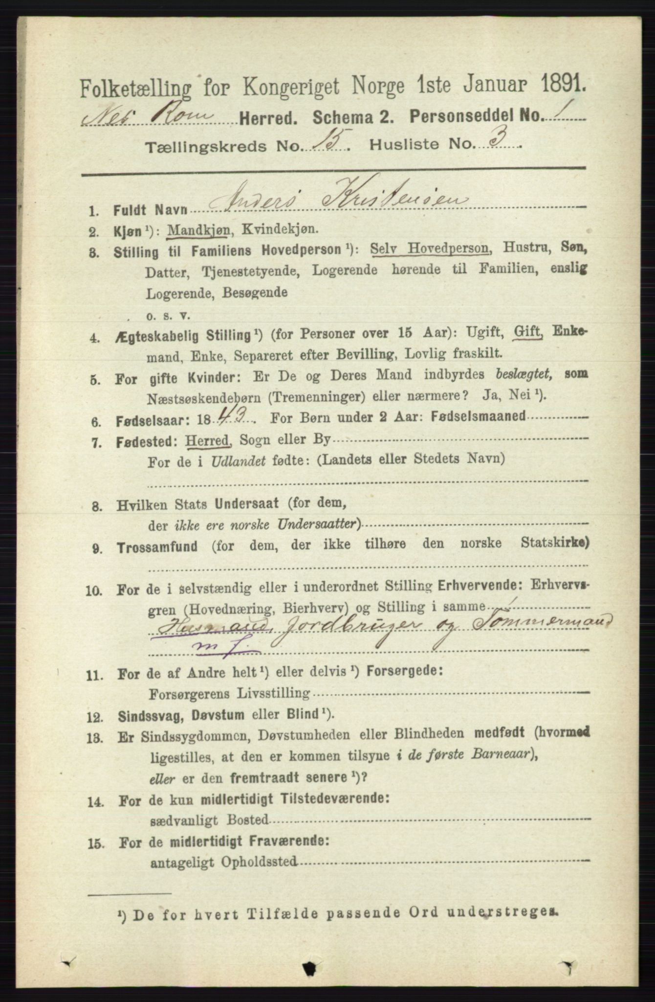 RA, 1891 census for 0236 Nes, 1891, p. 9014