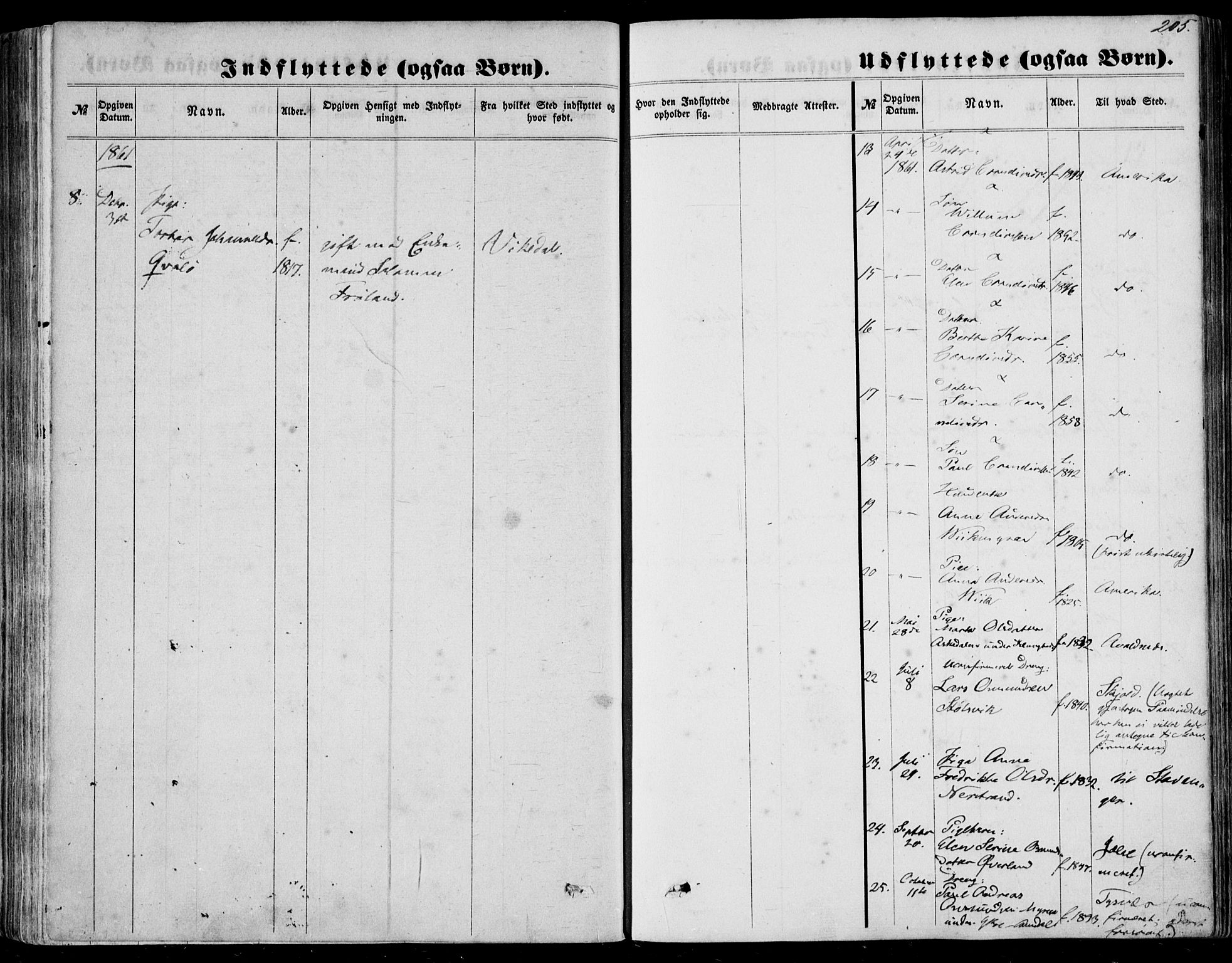 Nedstrand sokneprestkontor, AV/SAST-A-101841/01/IV: Parish register (official) no. A 9, 1861-1876, p. 205