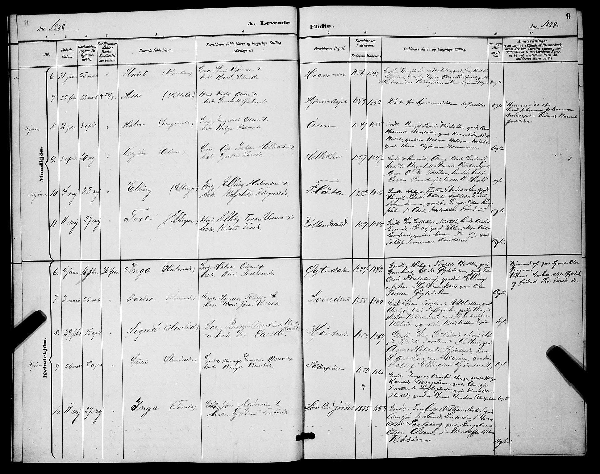 Nore kirkebøker, SAKO/A-238/G/Ga/L0003: Parish register (copy) no. I 3, 1886-1903, p. 9