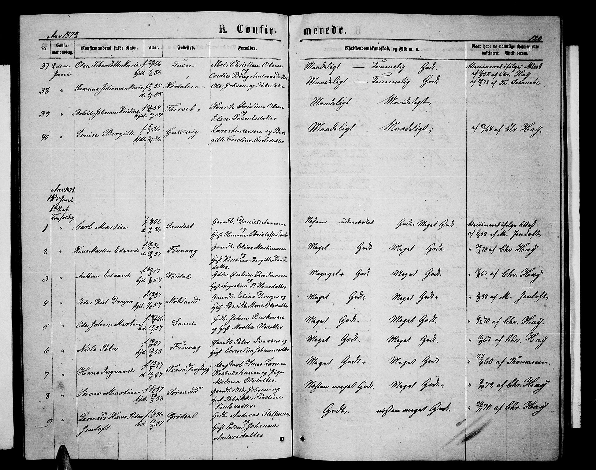 Ministerialprotokoller, klokkerbøker og fødselsregistre - Nordland, SAT/A-1459/893/L1348: Parish register (copy) no. 893C03, 1867-1877, p. 120
