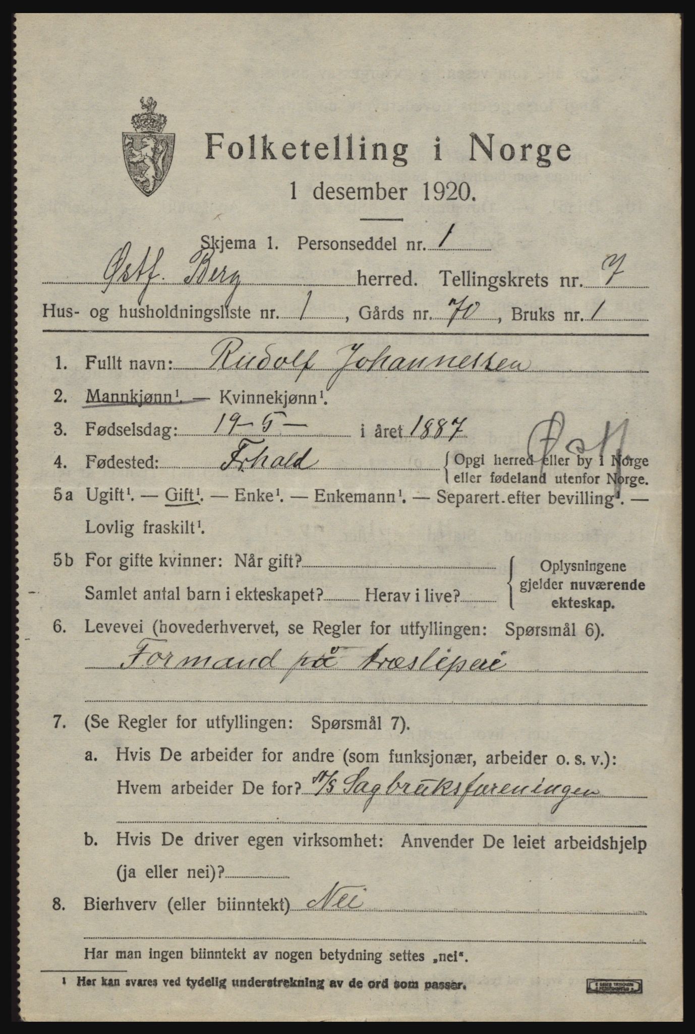 SAO, 1920 census for Berg, 1920, p. 11741