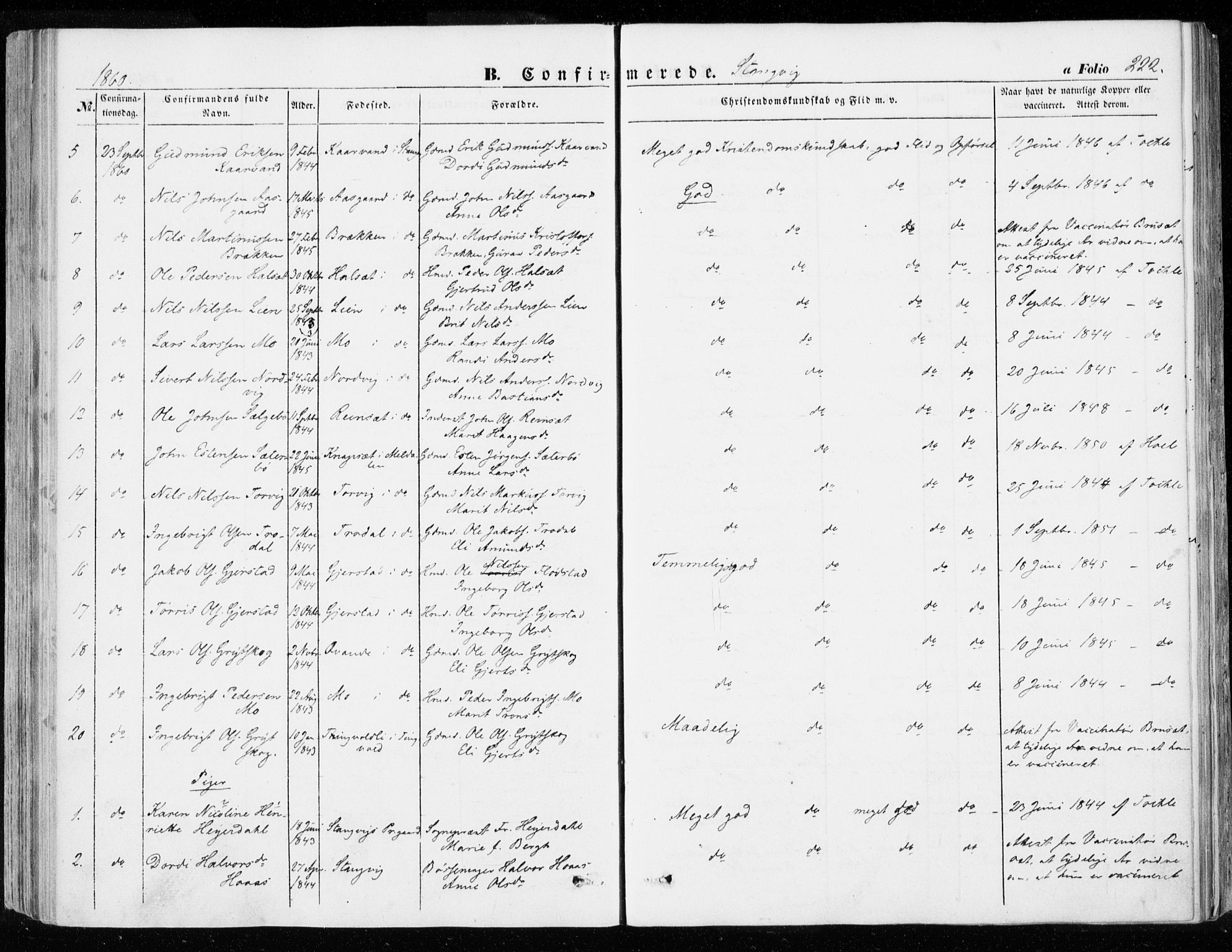 Ministerialprotokoller, klokkerbøker og fødselsregistre - Møre og Romsdal, AV/SAT-A-1454/592/L1026: Parish register (official) no. 592A04, 1849-1867, p. 222