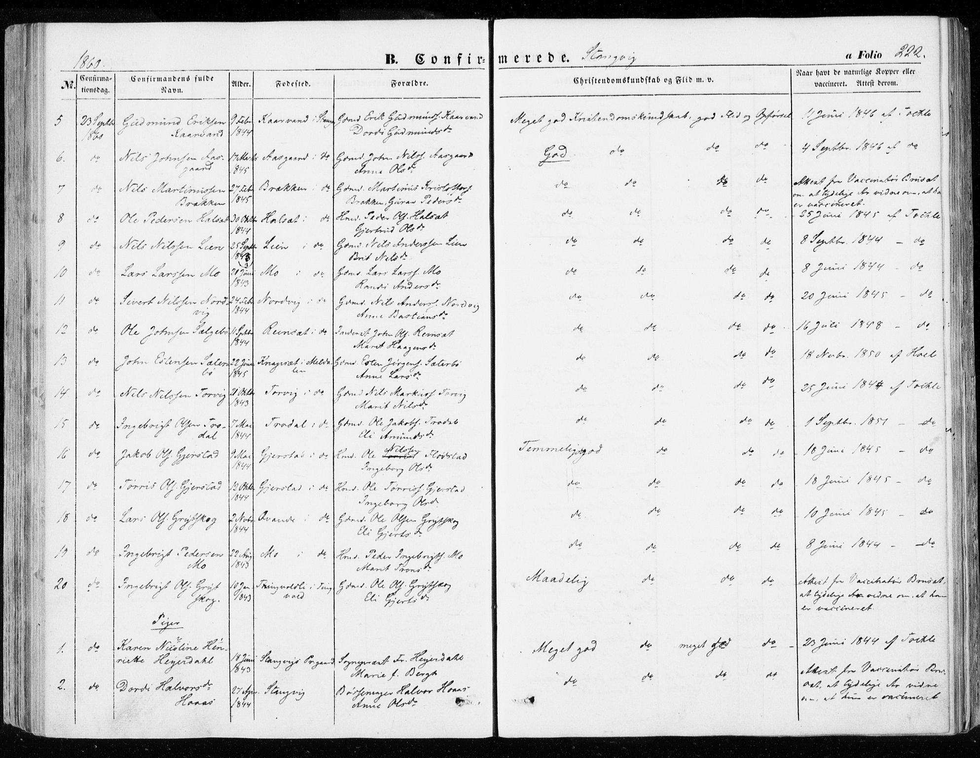 Ministerialprotokoller, klokkerbøker og fødselsregistre - Møre og Romsdal, SAT/A-1454/592/L1026: Parish register (official) no. 592A04, 1849-1867, p. 222